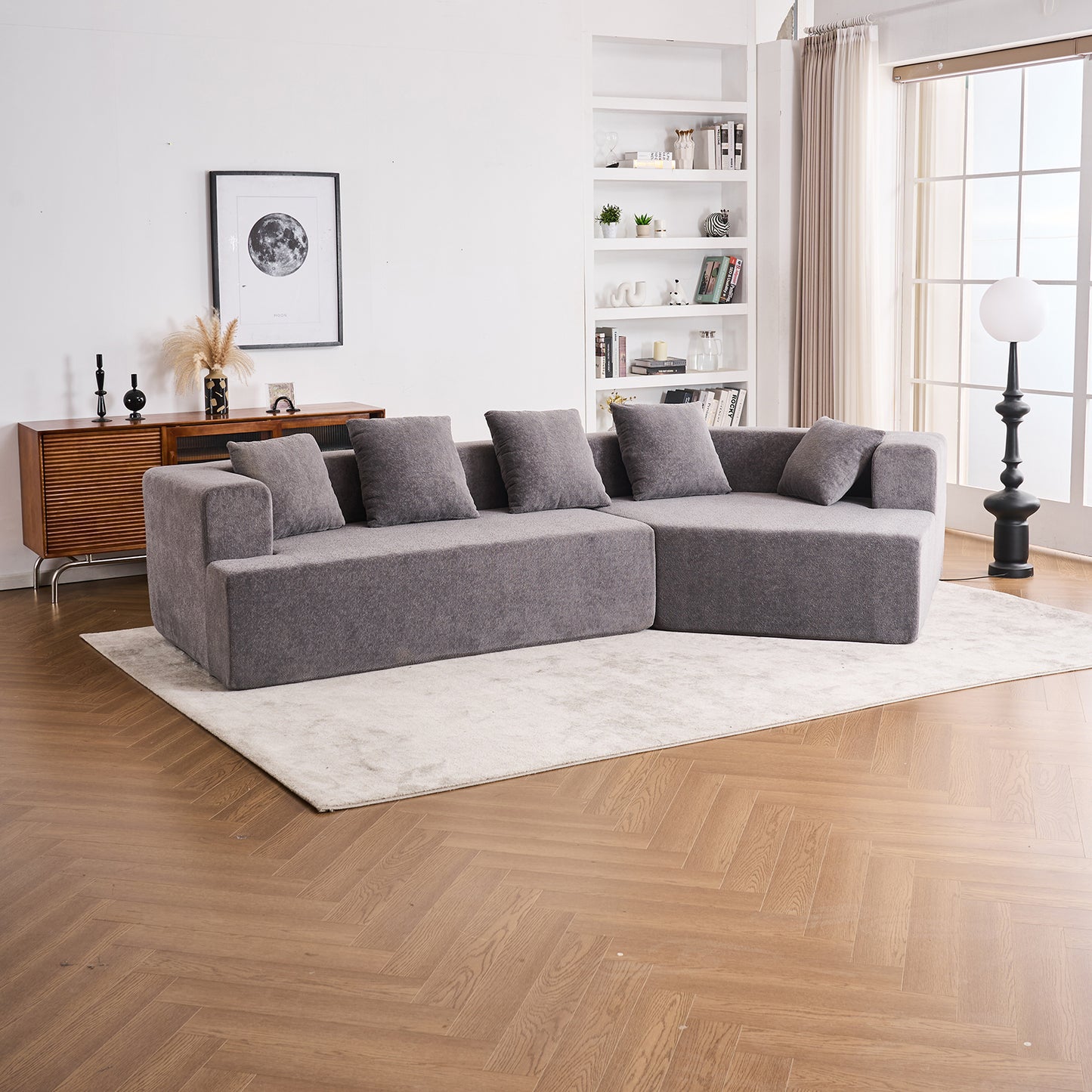 Deep Seat Modern Sofa with Chenille Fabric 129" Memory Foam Couch, No Installation