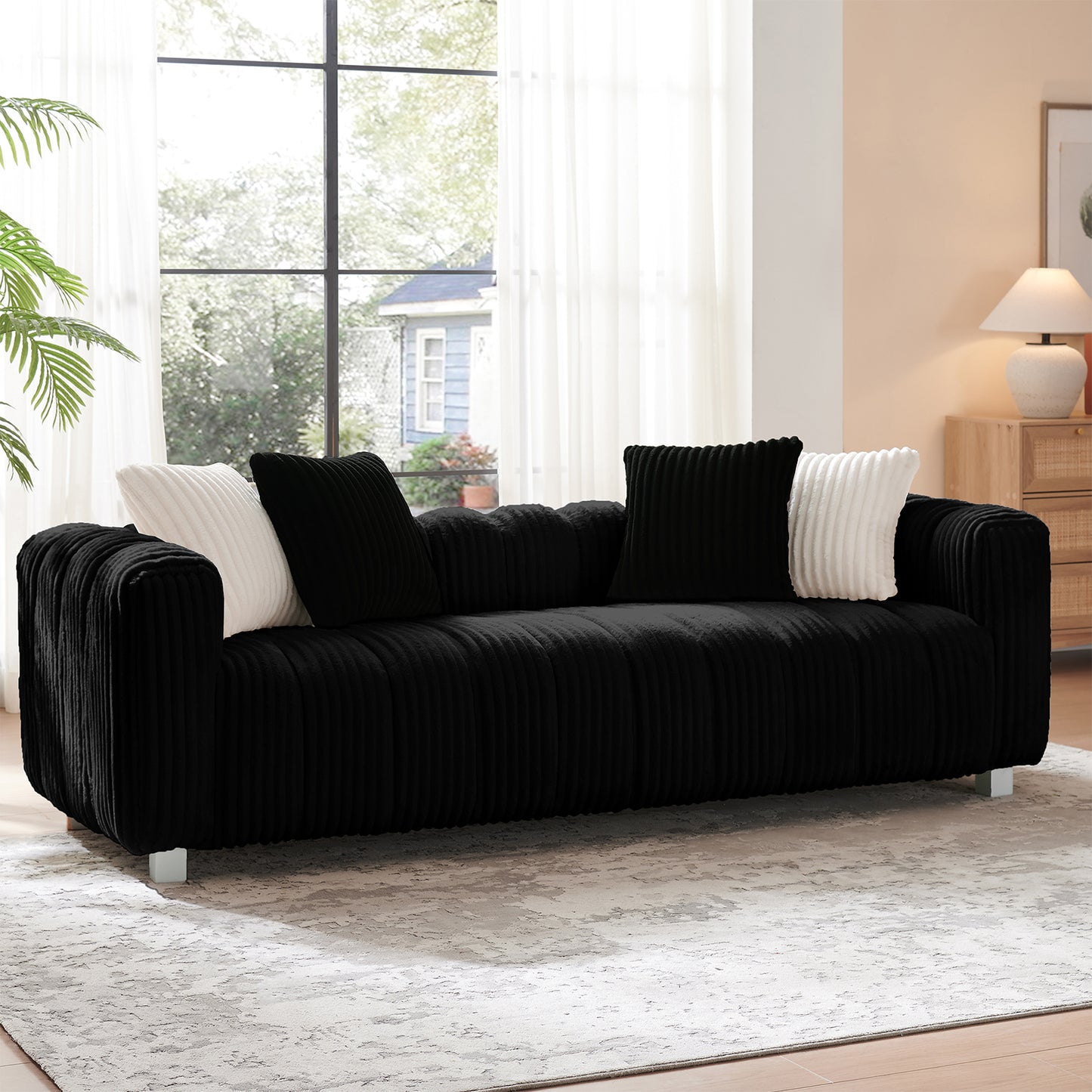 82-inch premium corduroy two-seater sofa with metal legs and cushions