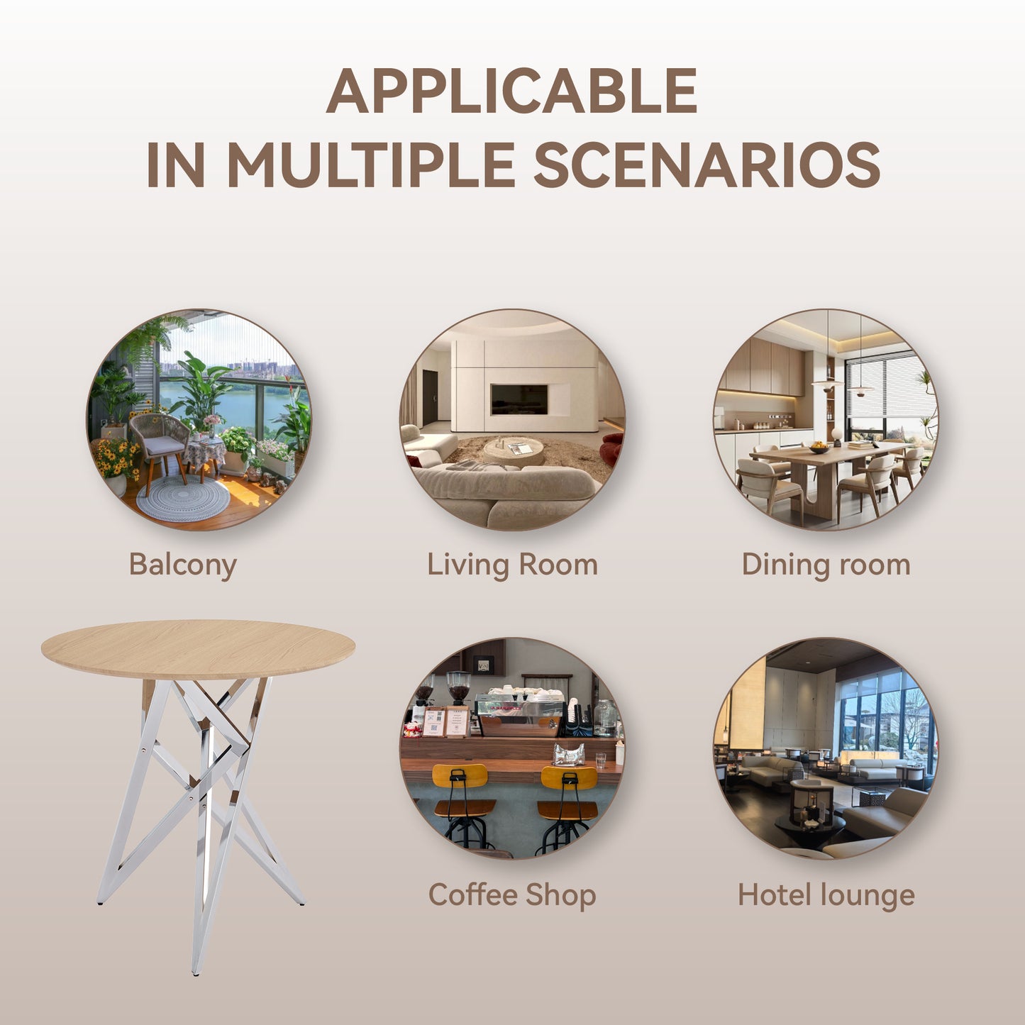 37 Inch Round Dining Table, Small Round Kitchen Table With Silver Metal Legs, Suitable For 2 To 4 People