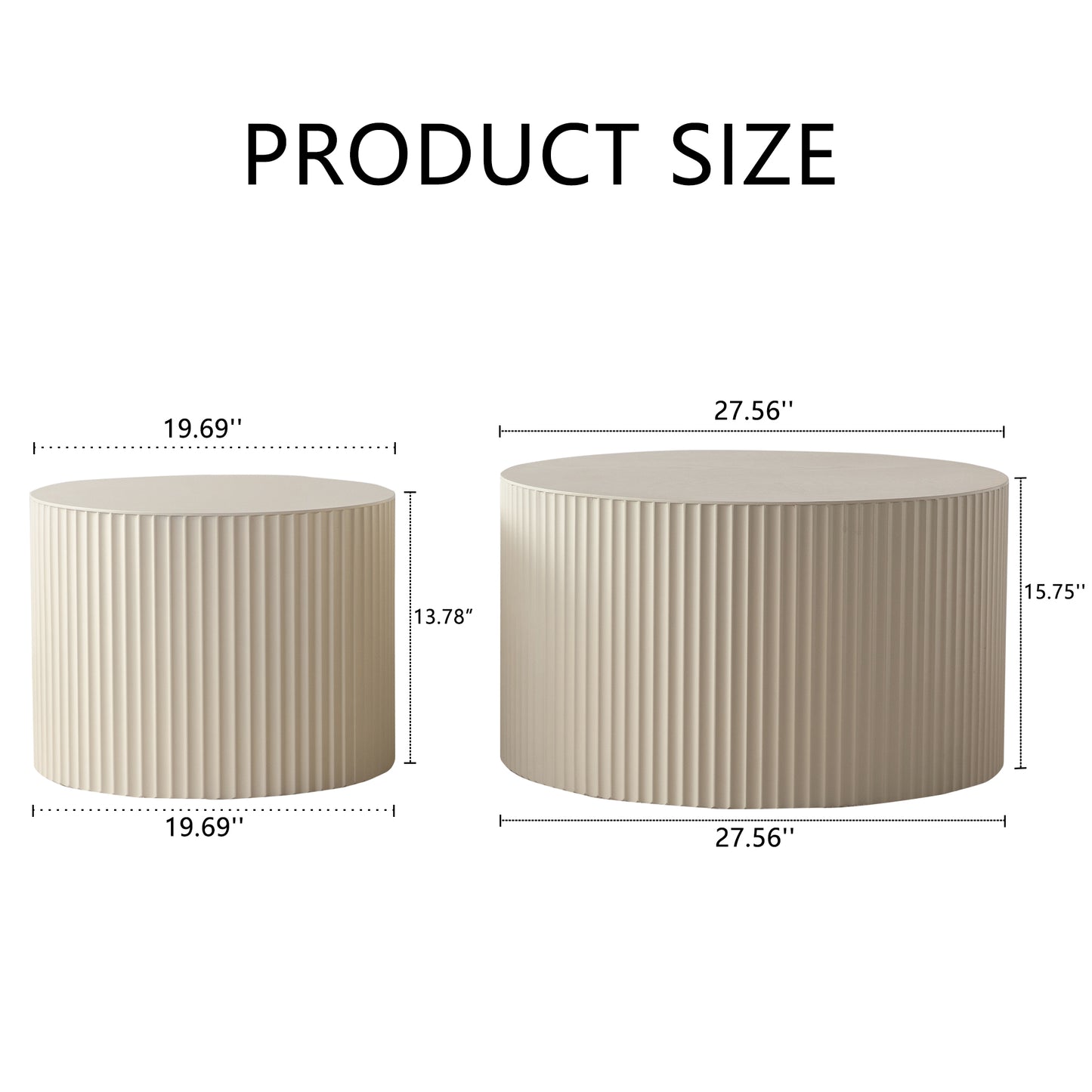 Set of 2 Beige Nesting Coffee Tables: Modern Drum - Shaped for Living Room