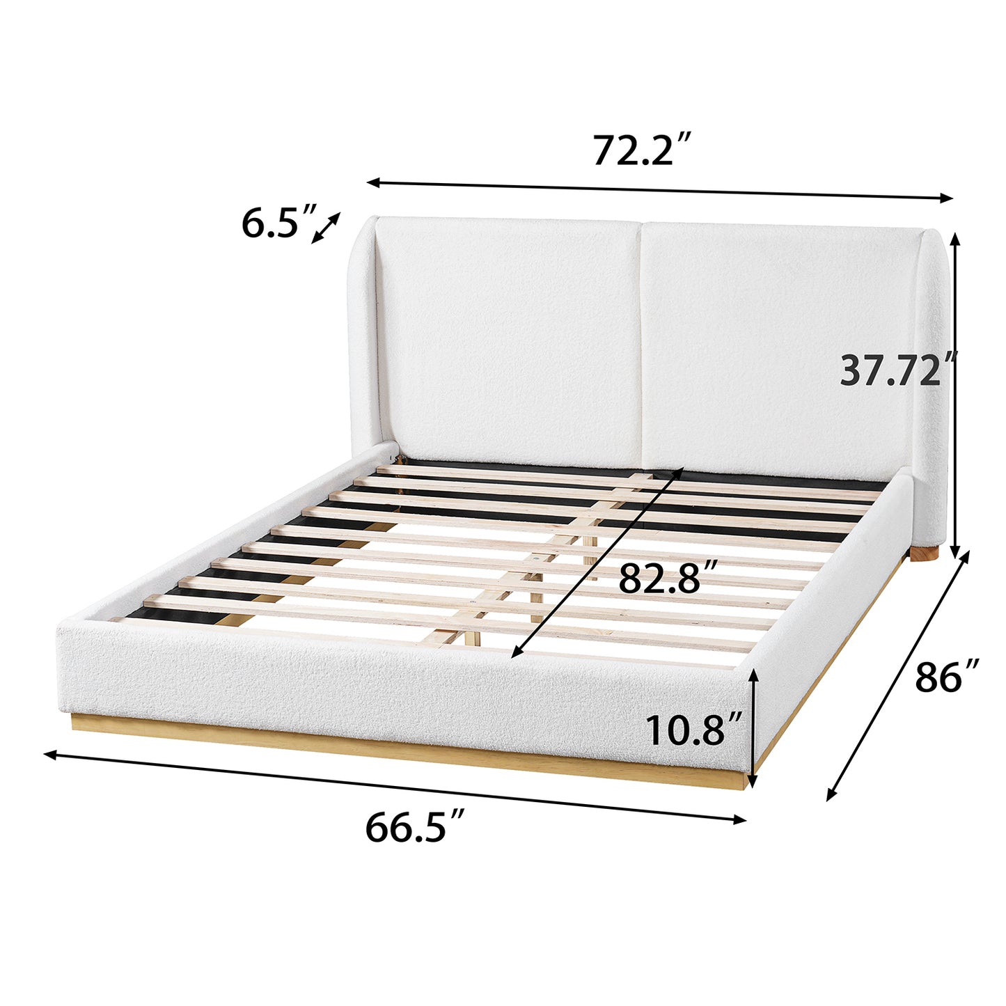 Modern White Bouclé Winged Bed Frame with Enclosed Wood Base