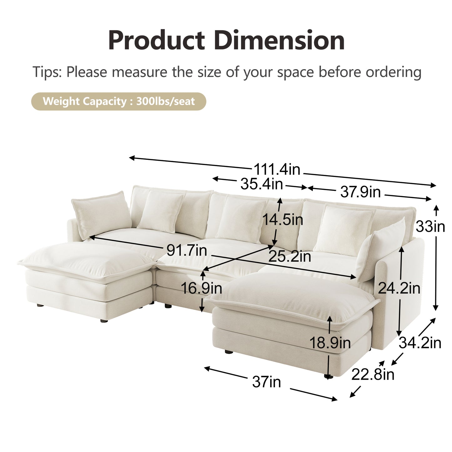 Sectional Sofa with Reversible Footrest – 2-4 Seater Convertible Corner Couch with 1-2 Ottomans, Modern Minimalist Chenille Sofa