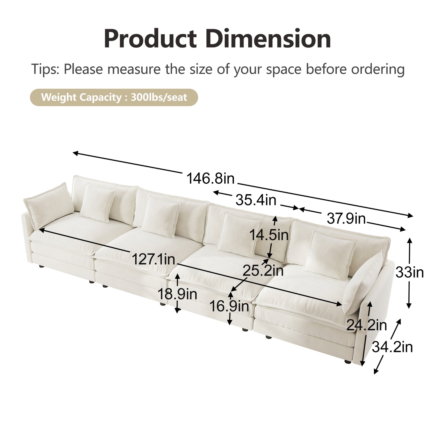 Sectional Sofa with Reversible Footrest – 2-4 Seater Convertible Corner Couch with 1-2 Ottomans, Modern Minimalist Chenille Sofa