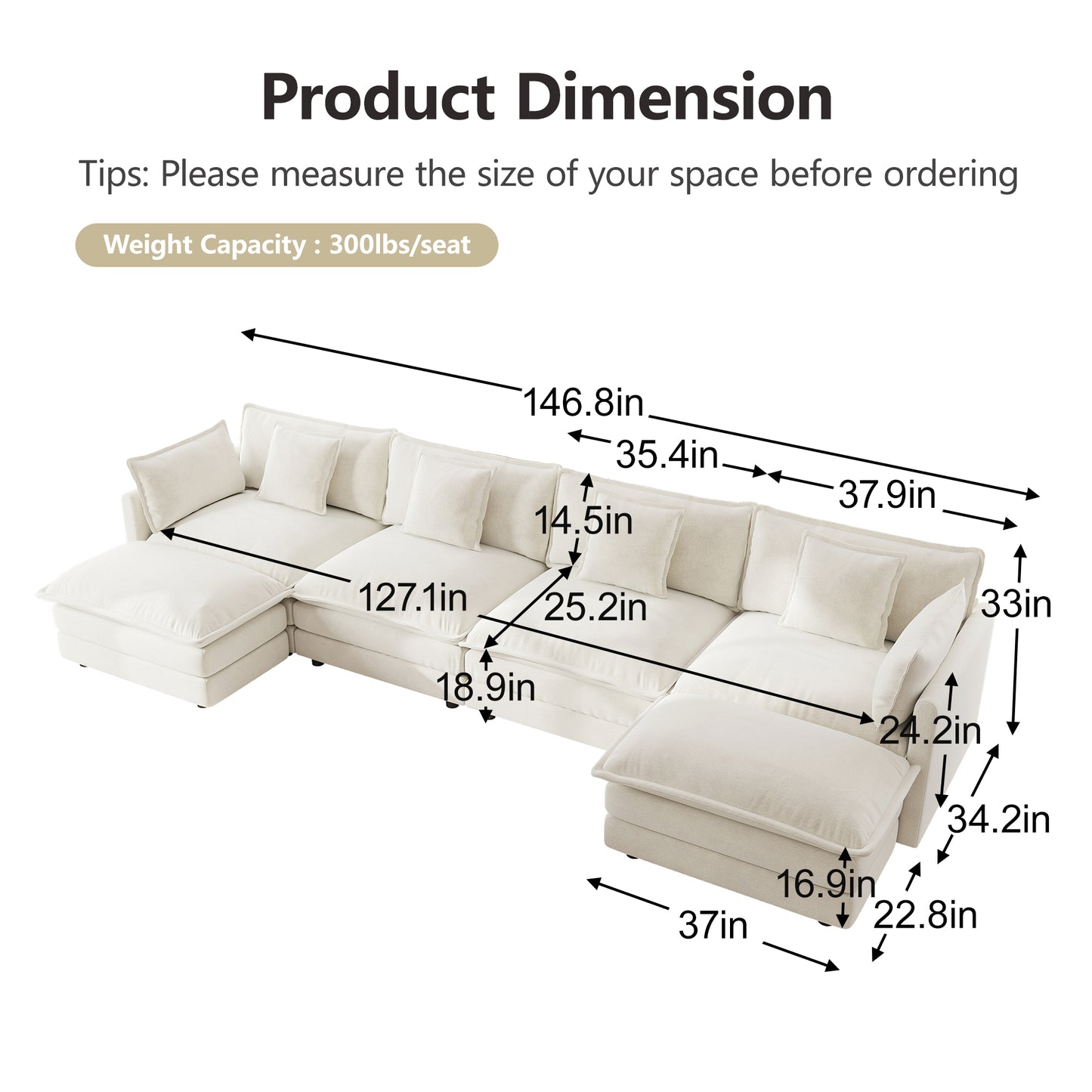 Sectional Sofa with Reversible Footrest – 2-4 Seater Convertible Corner Couch with 1-2 Ottomans, Modern Minimalist Chenille Sofa