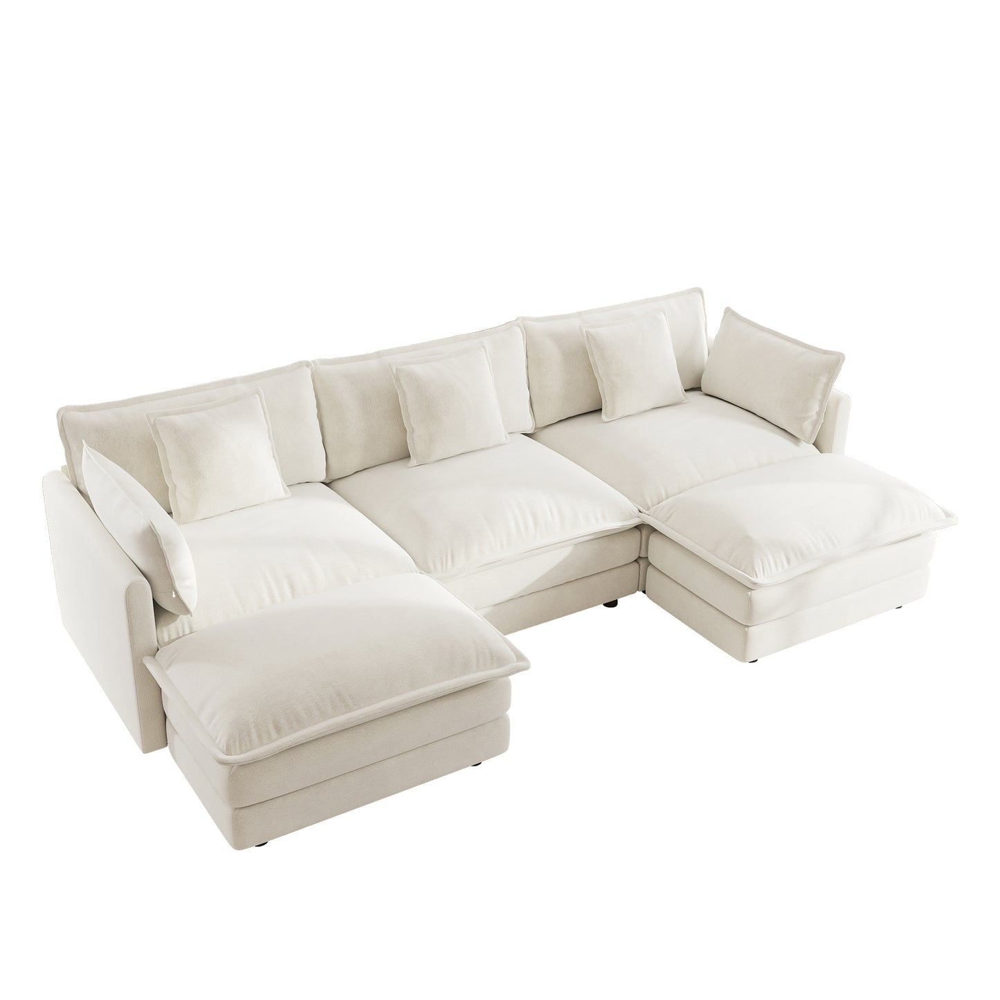 Sectional Sofa with Reversible Footrest – 2-4 Seater Convertible Corner Couch with 1-2 Ottomans, Modern Minimalist Chenille Sofa