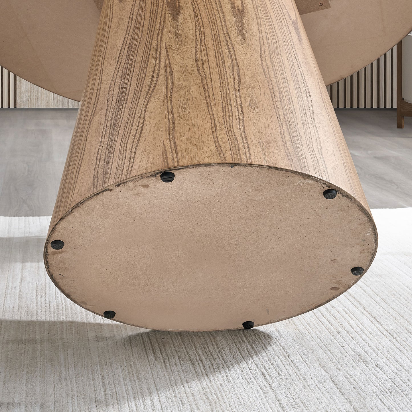 Modern Round MDF Wooden Dining Table and Boucle Upholstered Chair Ensemble