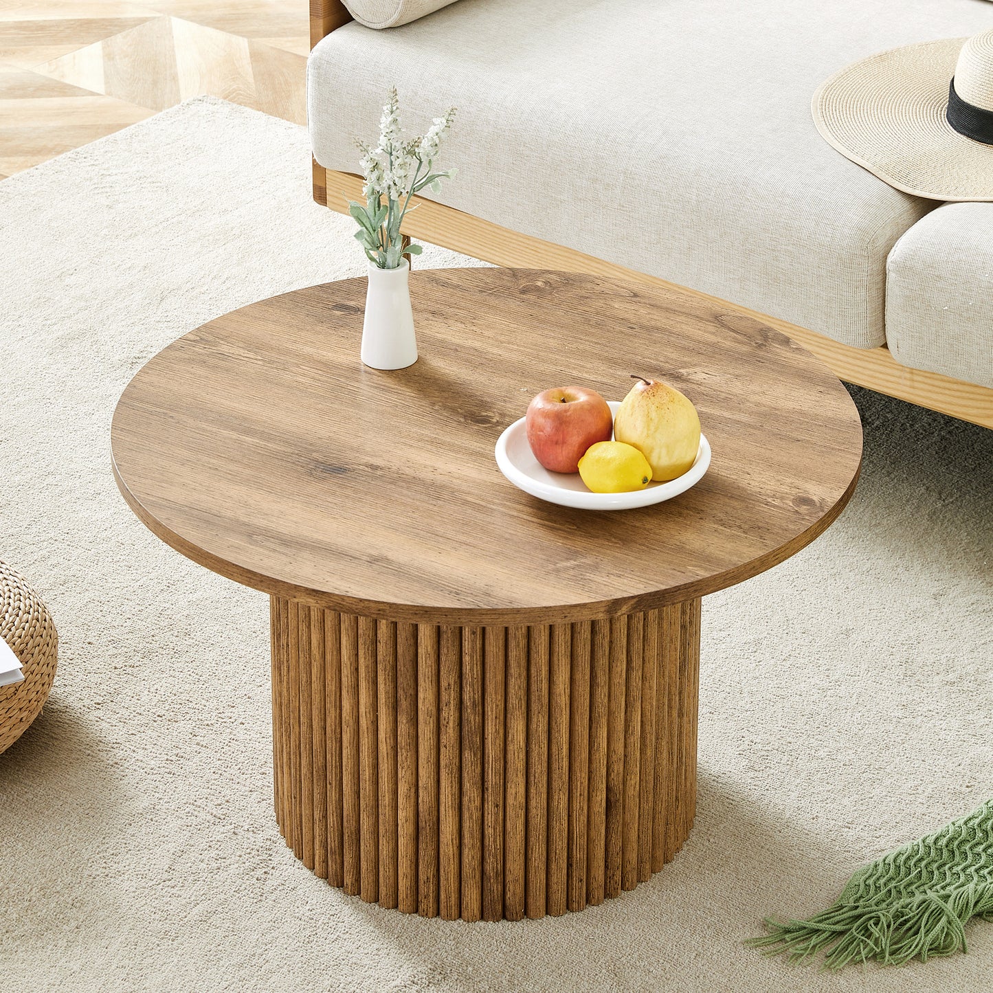Modern Circular Coffee Table in MDF with 27.5 - Inch Diameter and Cylindrical Legs: A Home Decor Focal Point