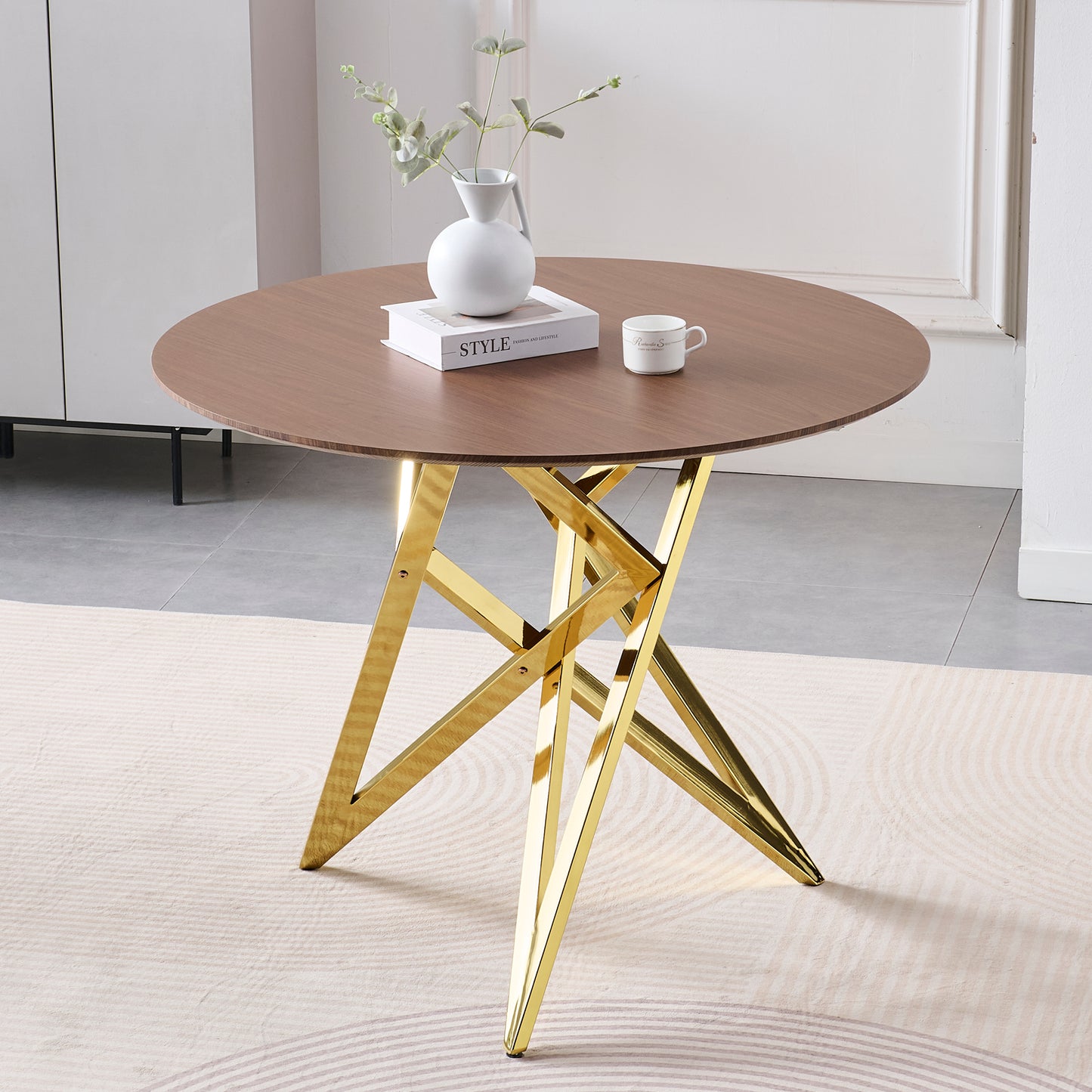 37 Inch Round Dining Table, Small Round Kitchen Table With Silver Metal Legs, Suitable For 2 To 4 People