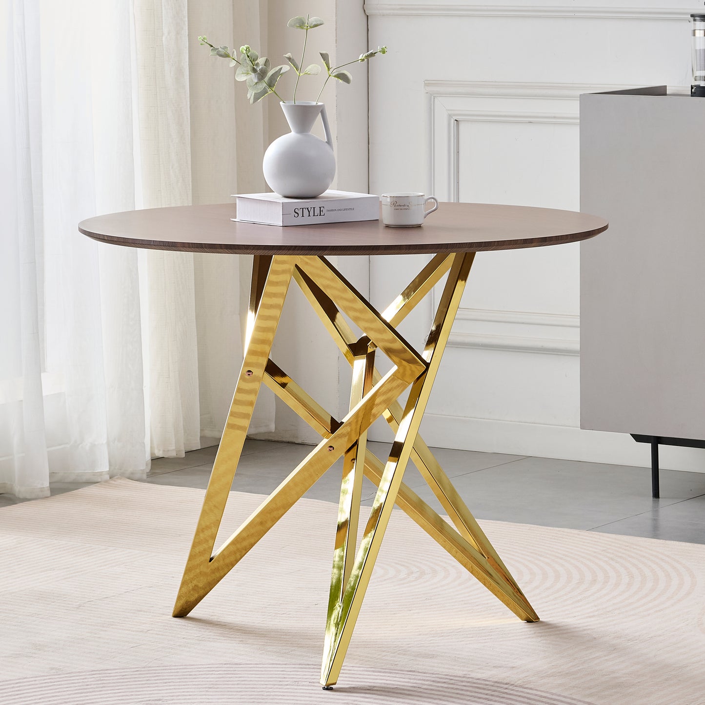 37 Inch Round Dining Table, Small Round Kitchen Table With Silver Metal Legs, Suitable For 2 To 4 People