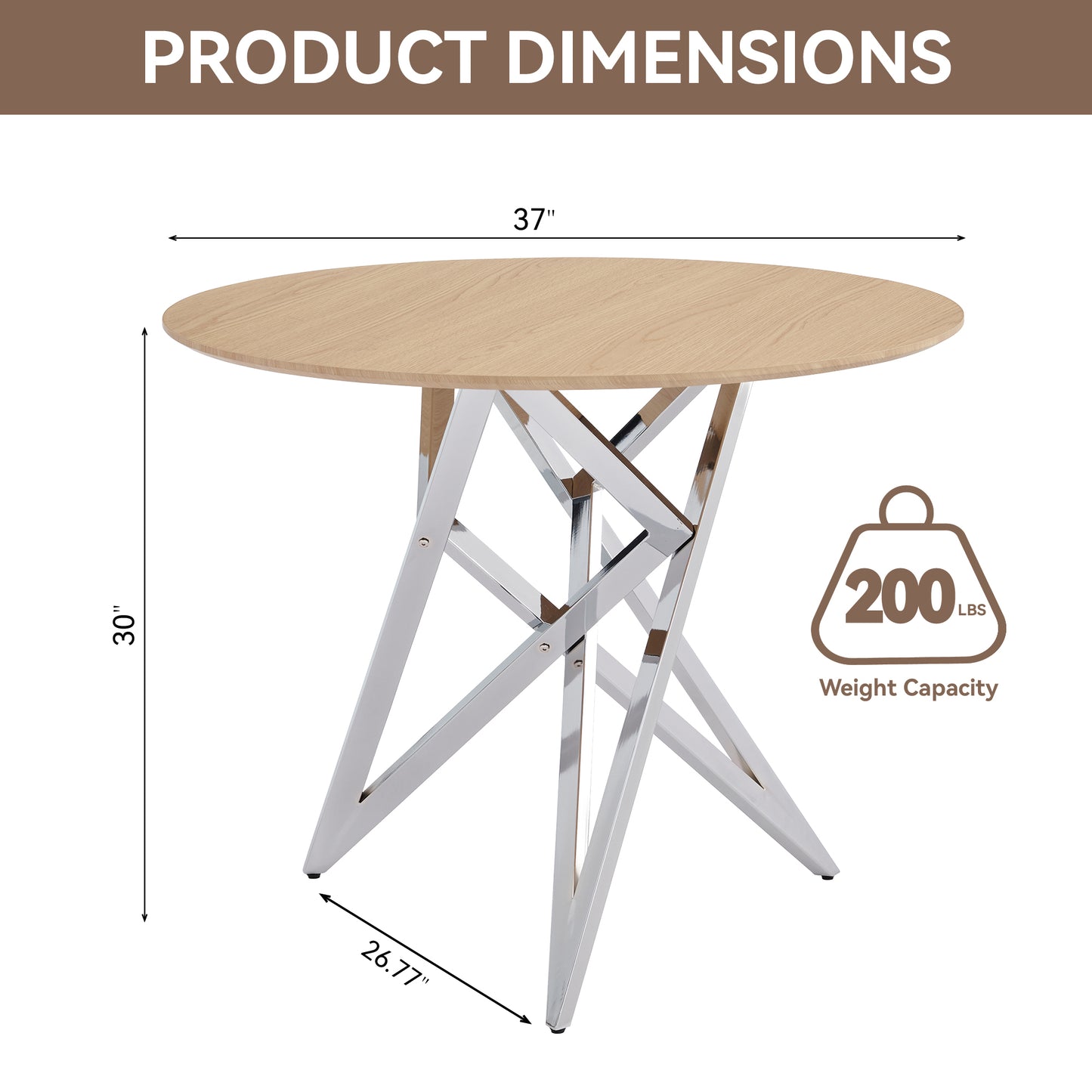 37 Inch Round Dining Table, Small Round Kitchen Table With Silver Metal Legs, Suitable For 2 To 4 People