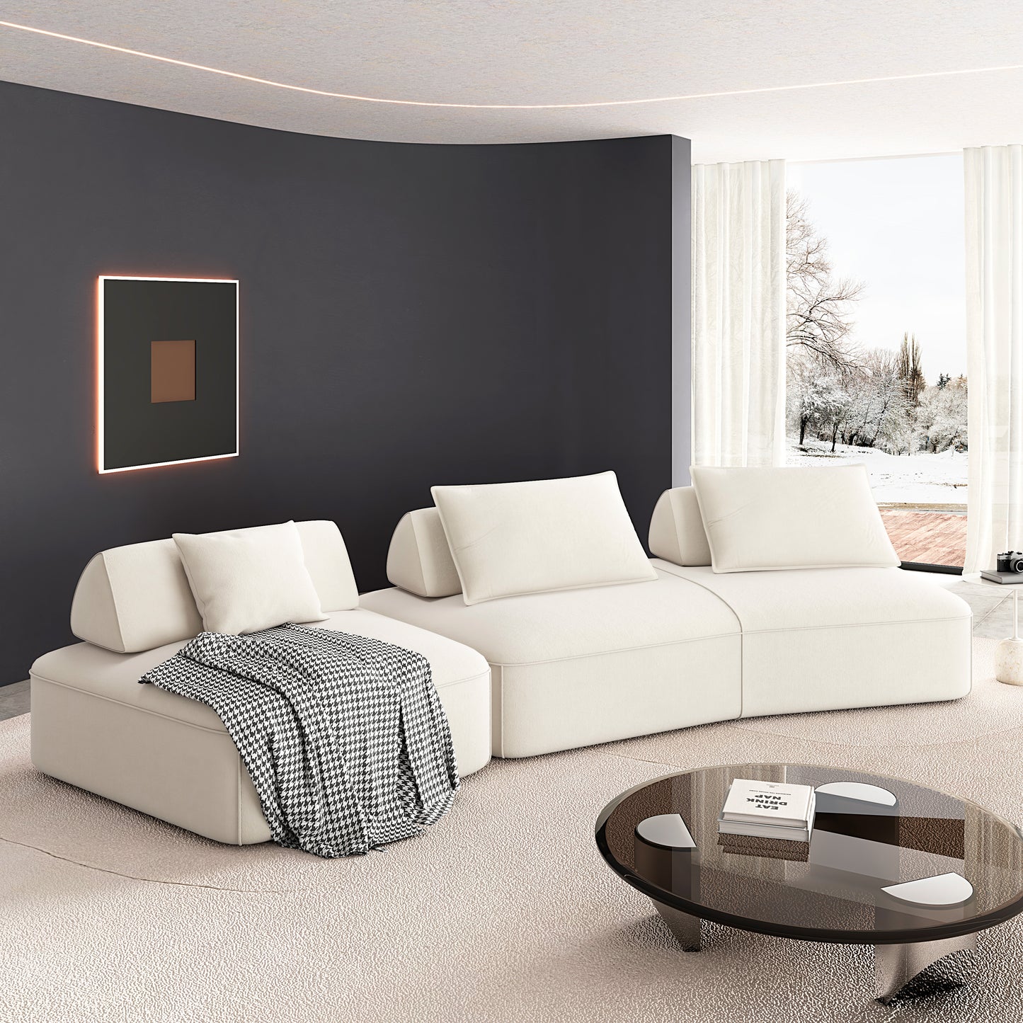 Modern Light Luxury Oversized Modular Sectional Sofa – DIY Chenille Couch with Removable Backrests & Soft Pillows (Beige/Dark Grey)