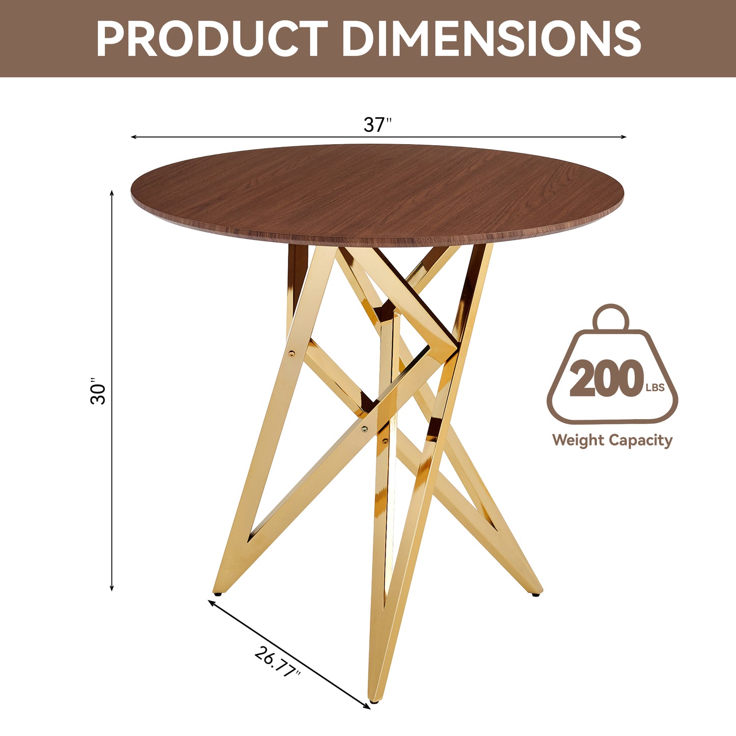37 Inch Round Dining Table, Small Round Kitchen Table With Silver Metal Legs, Suitable For 2 To 4 People