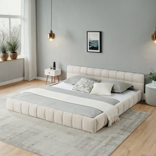 California King size Upholstered Bed Frame, Chenille fabric with headboard and solid bed frame. With drawer for storage