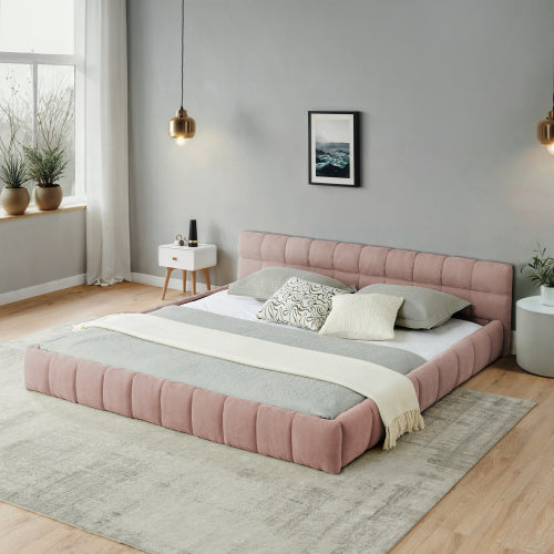 California King size Upholstered Bed Frame, Chenille fabric with headboard and solid bed frame. With drawer for storage
