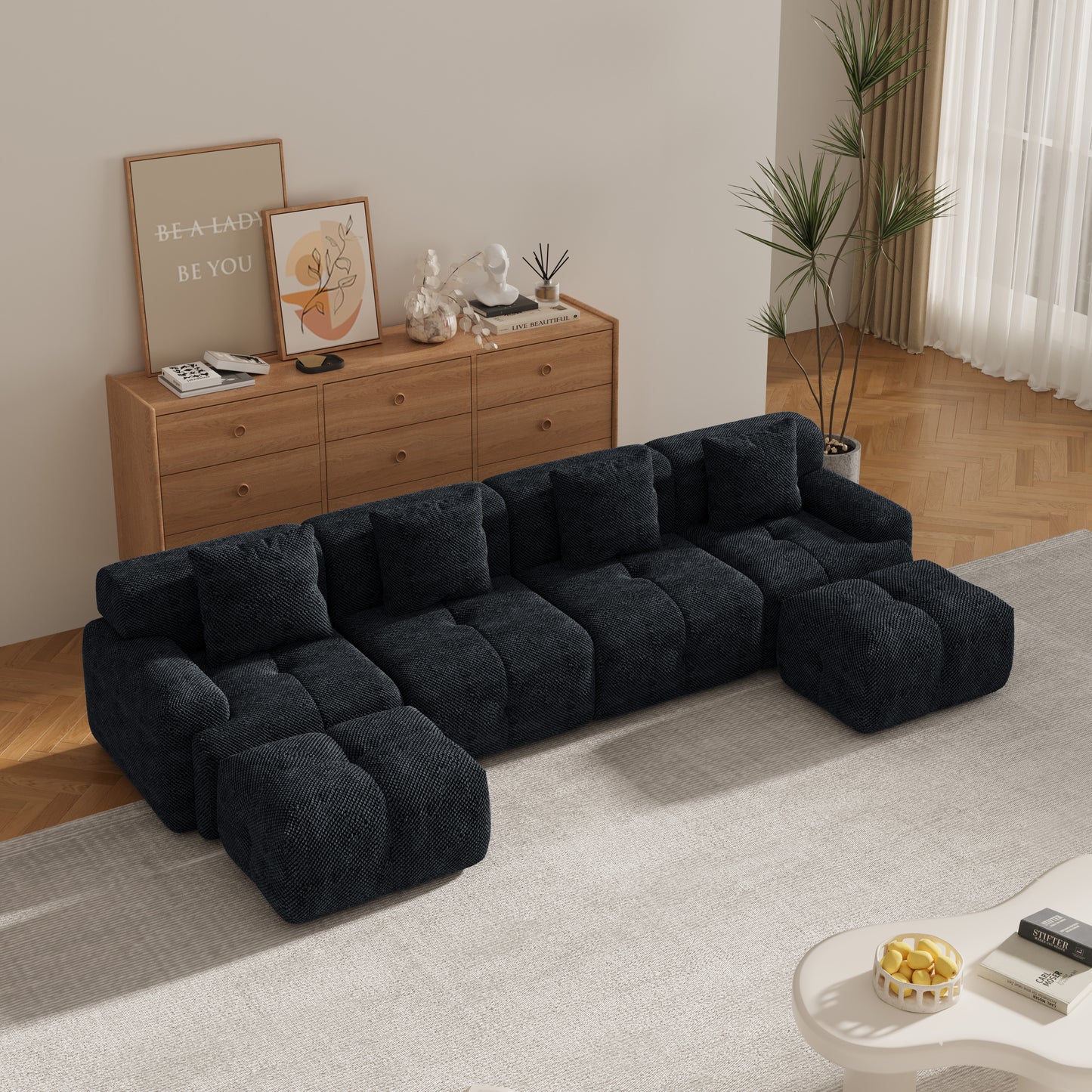 ModernModular  Loveseat  Sofa L Shape Sectional Sofa  , 2-4-6 Seater Tufted Comfy Cloud Tufted Floor Convertible Couch with 2 Pillows