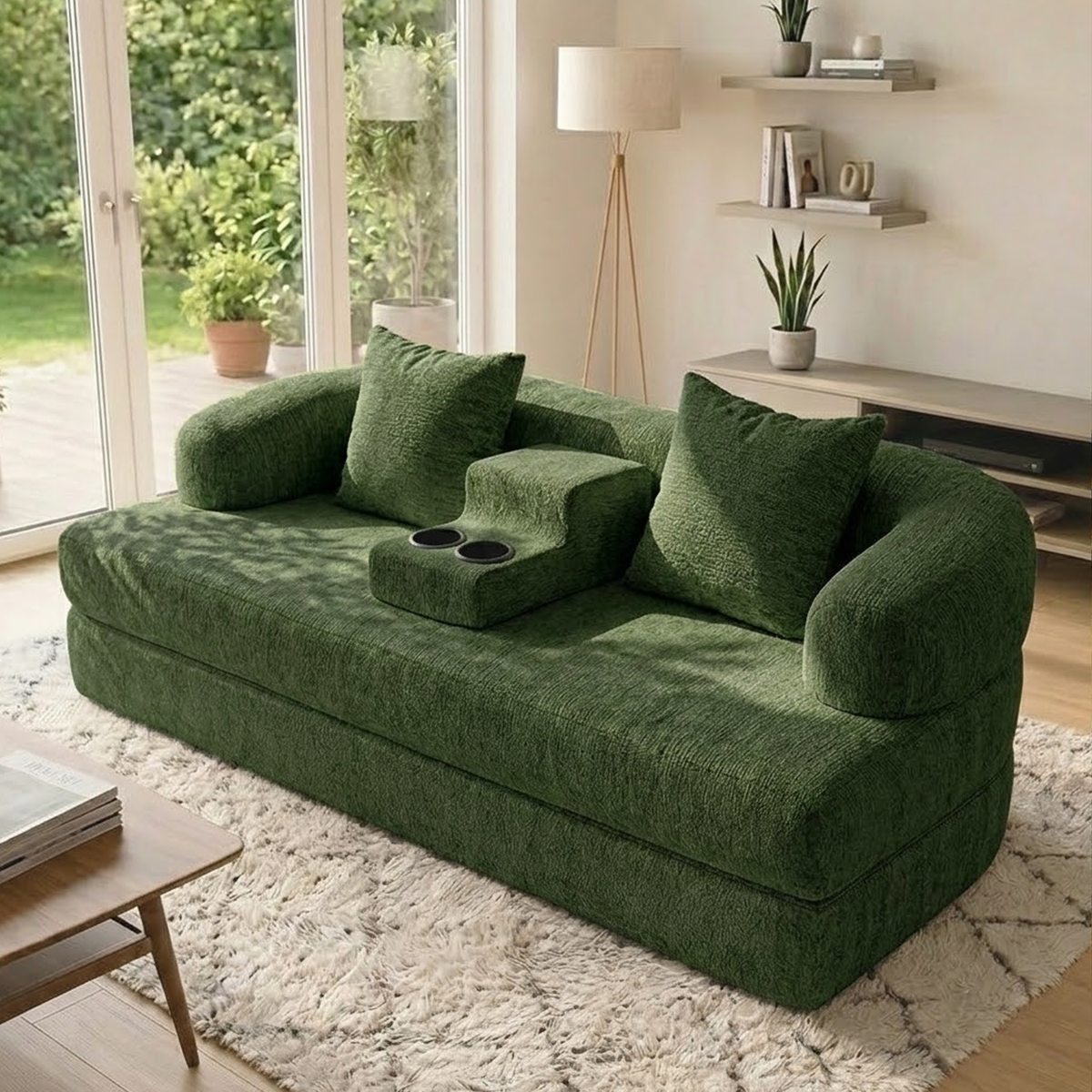2-in-1 Convertible Sleeper Sofa Bed with Cup Holders