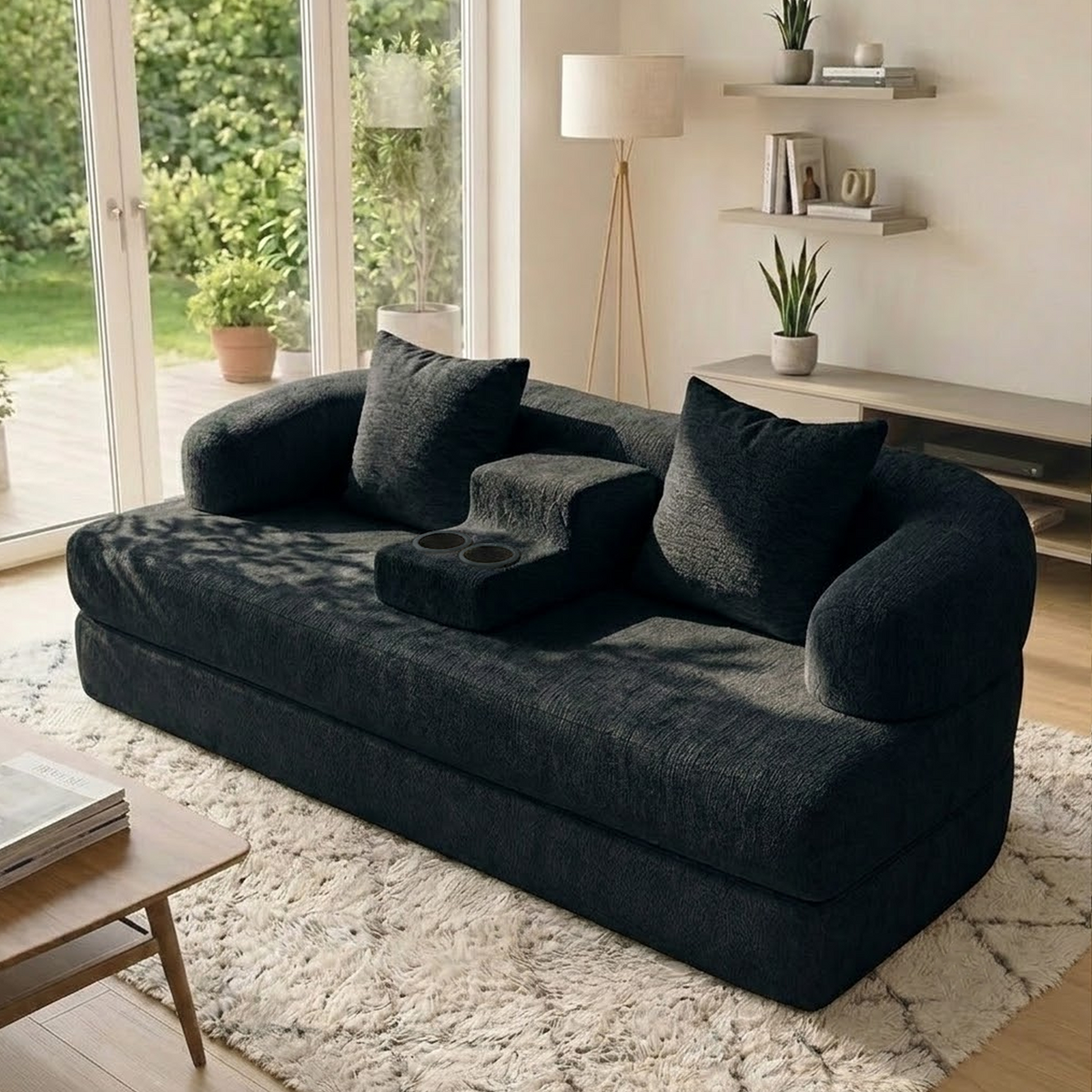 2-in-1 Convertible Sleeper Sofa Bed with Cup Holders