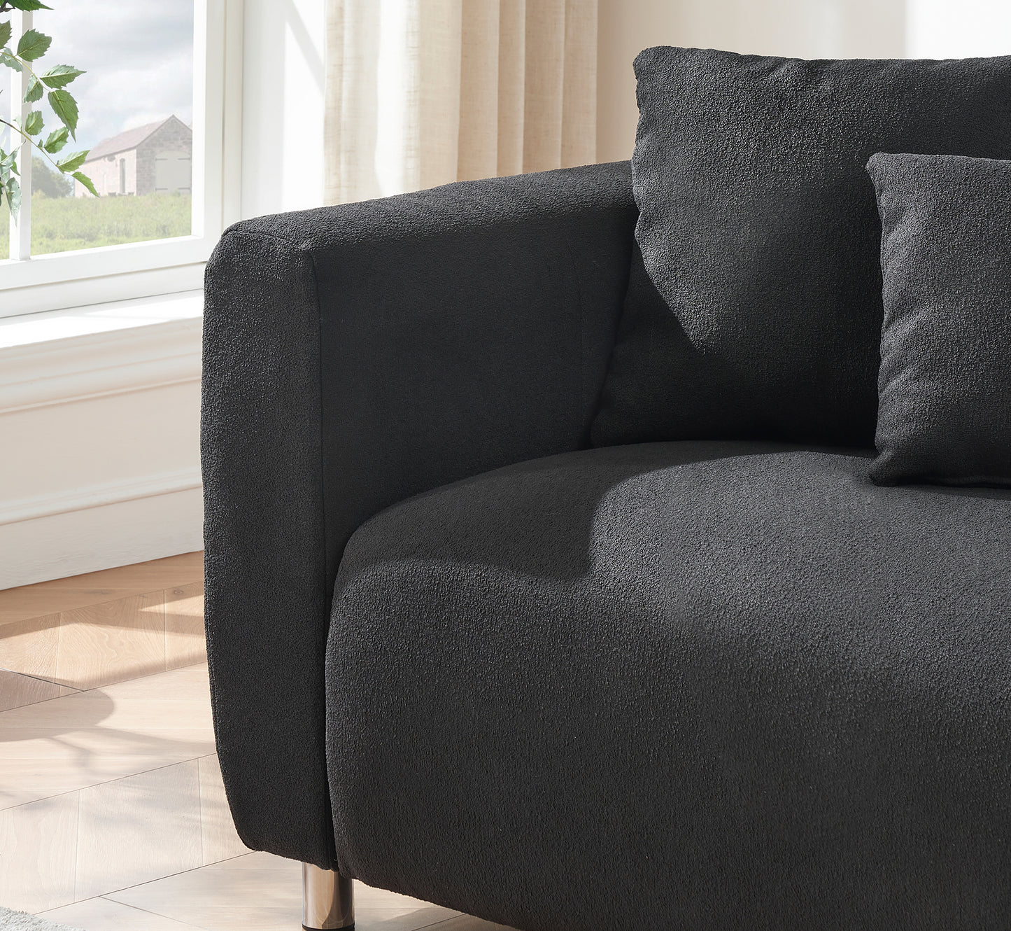 3 Seater Sofa Fashion Sofa with Metal Legs Solid Wood Frame Couch with 4 Pillows