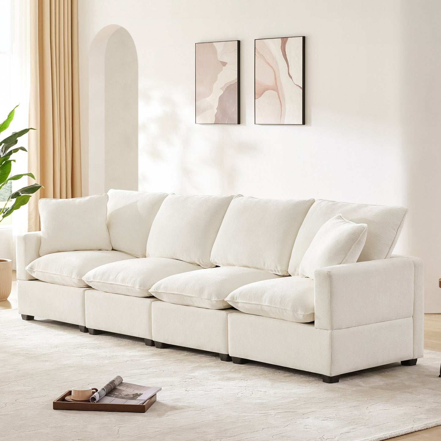 4-7 Seat Chenille Sectional Couch Set with 2 Pillows