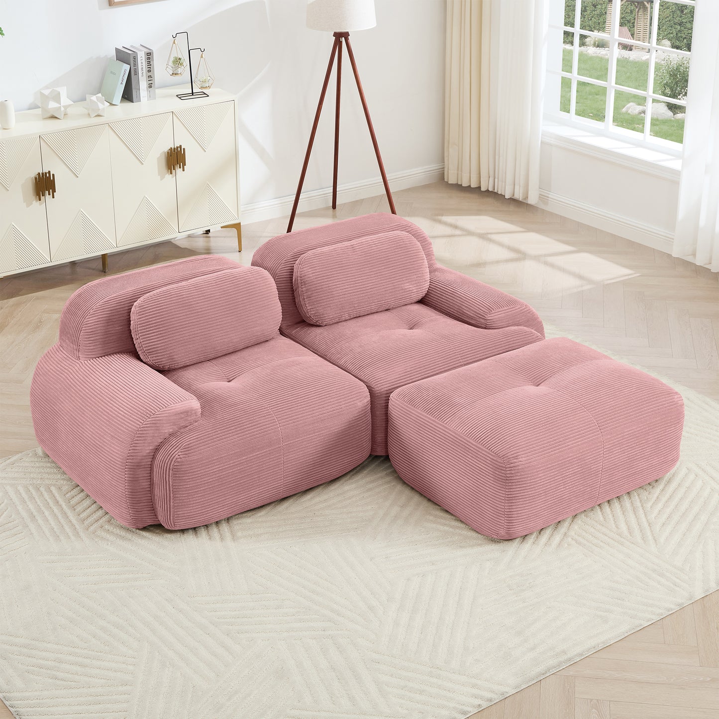 modular sofa no assembly breathable corduroy fabric 32D high-resilience sponge extra-wide curved armrests pet-friendly