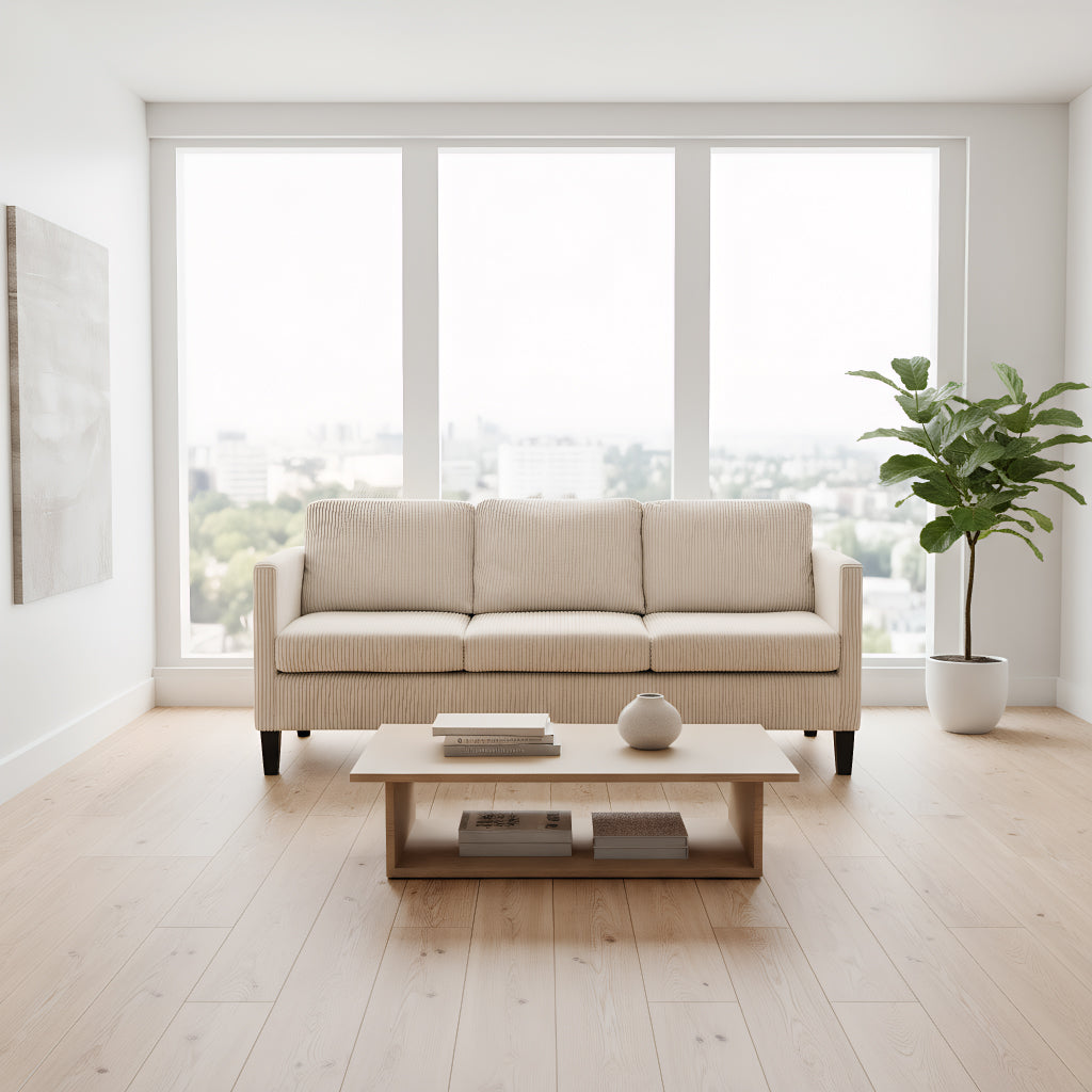 Padded Corduroy L-Shaped Sofa for Living Rooms, Apartment