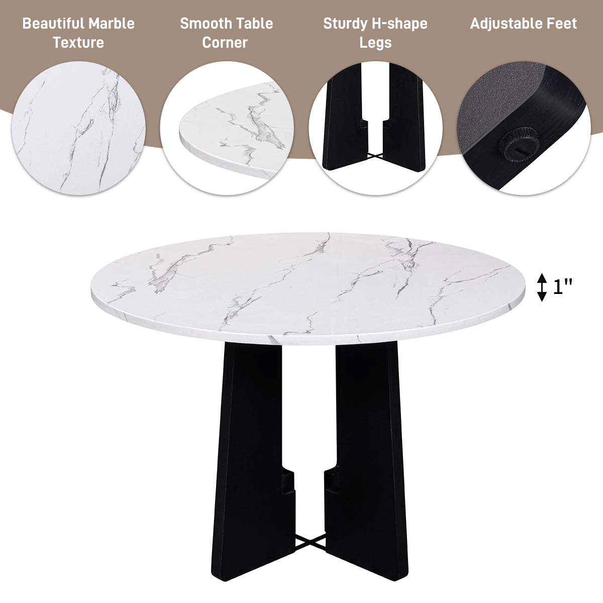 5 - Piece Round Dining Table Set: 43 - Inch Modern Table with 4 Upholstered Chairs, Easy Assembly for Dining Room