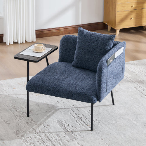 Lounge Relaxing Chair with Small Table and Back Pillow | Modern Upholstered Chair, Metal Legs, Side Pockets – 6 Colors