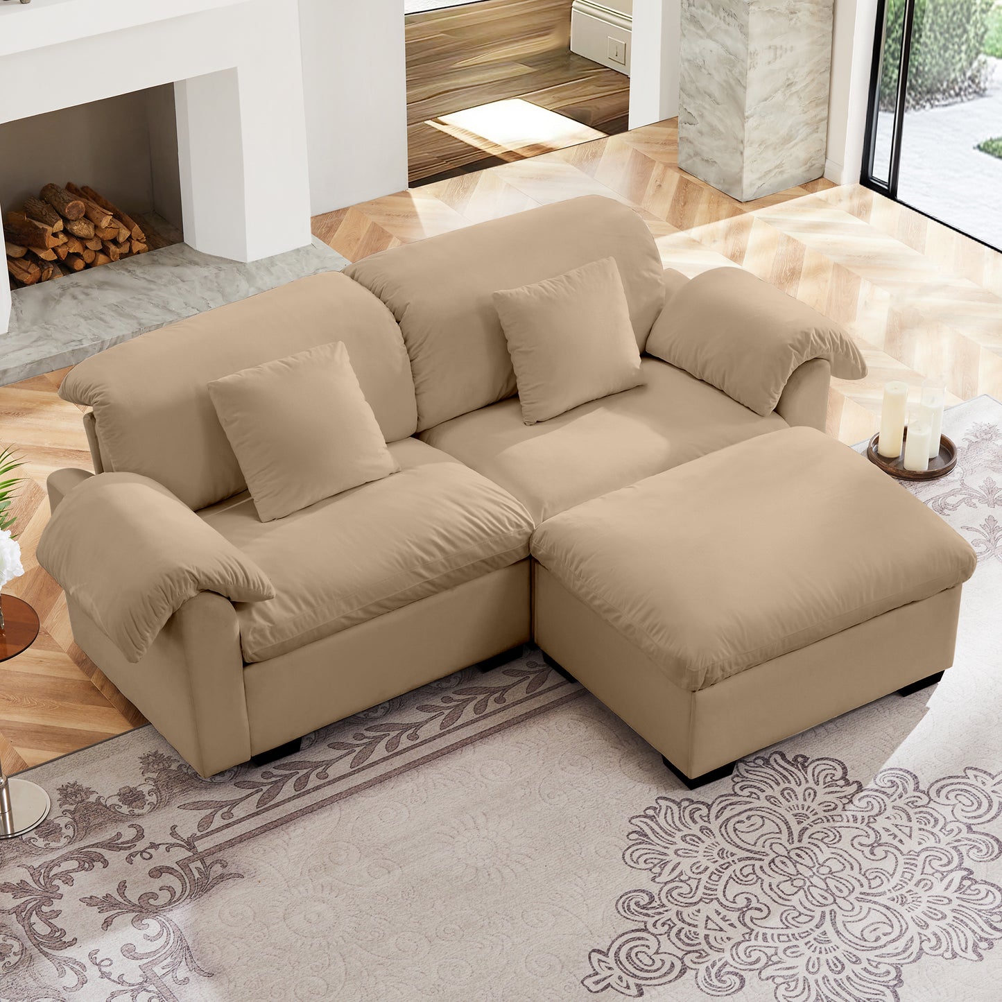Deep - Seat Living Room Sofa: Single/Two - Seat with Storage & Fluffy Pillows