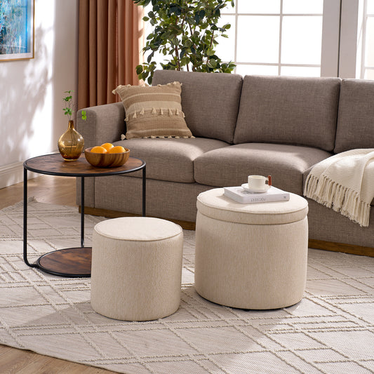 Multi-functional combination set table Ottoman with drum stool, with storage space Set of 3