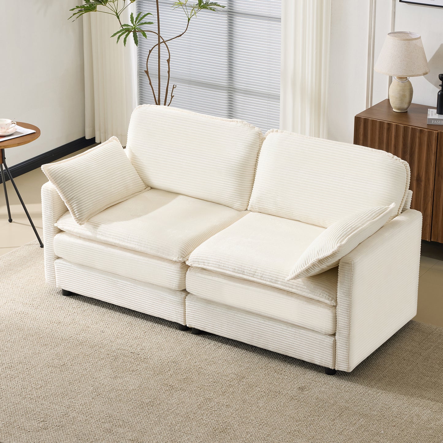 Modular Sectional Sofa 1-2-3-4 Seater with Chenille Cushions & Throw Pillows – Cloud Comfort Corduroy Sofa