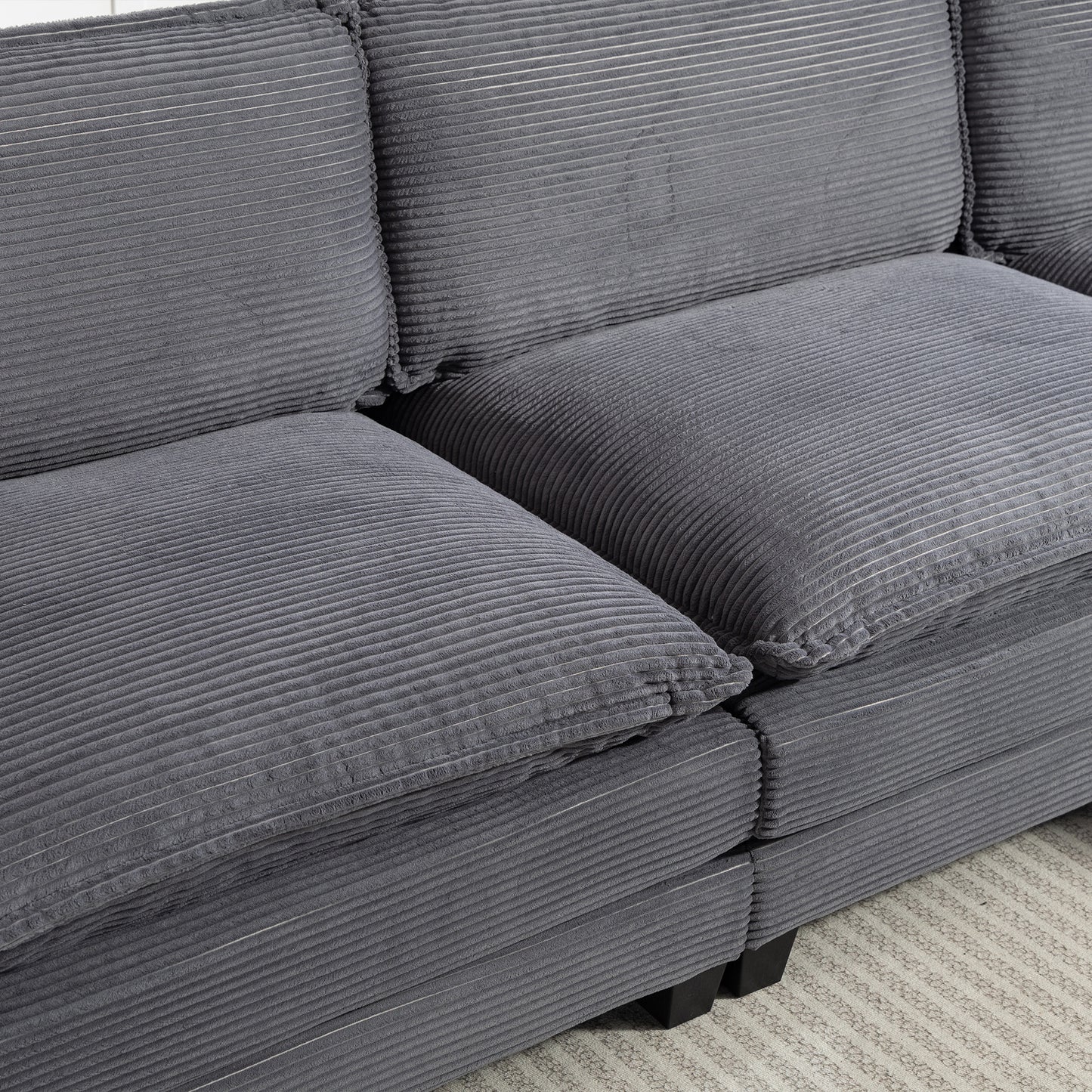 Modern 3+1 L-Shaped Corduroy Fabric Sofa – Modular Sectional Cloud Couch w/Ottoman, 35D Sponge, Cup Holders &amp; Storage