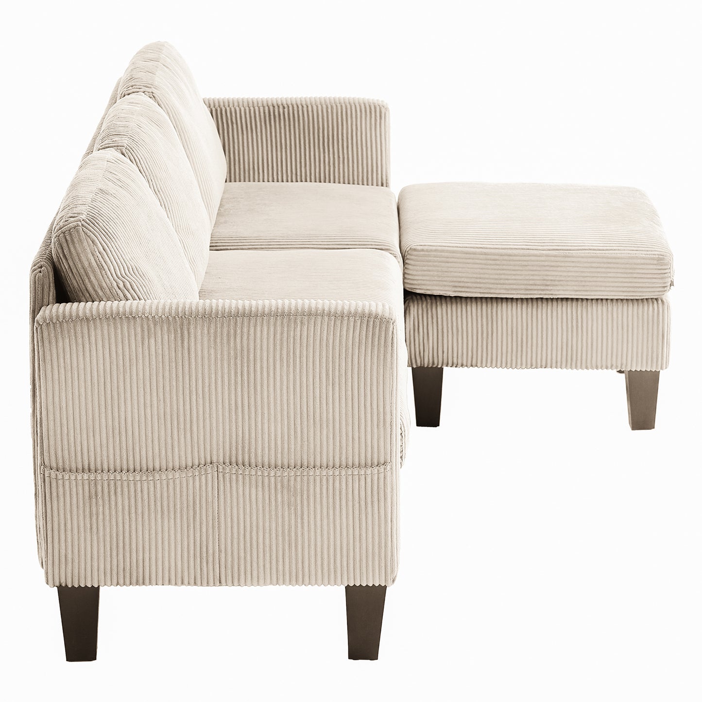 Padded Corduroy L-Shaped Sofa for Living Rooms, Apartment