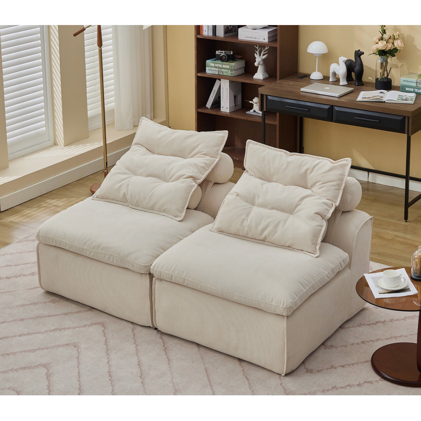 Modular Sofa,No Armrests,At will DIY,Soft Corduroy Fabric,Neck Pillow-Back Lounge Sofa Chair