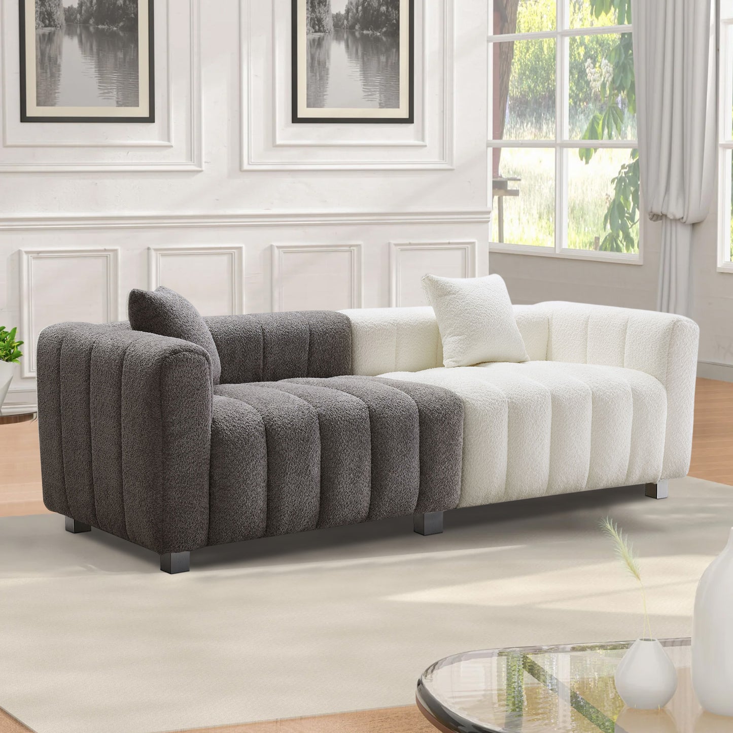 Premium Velvet Sofa 3-Seater Loveseat | Modern Bubble Upholstered Couch with Metal Base Legs + 2 Pillows – Modular Piano Design