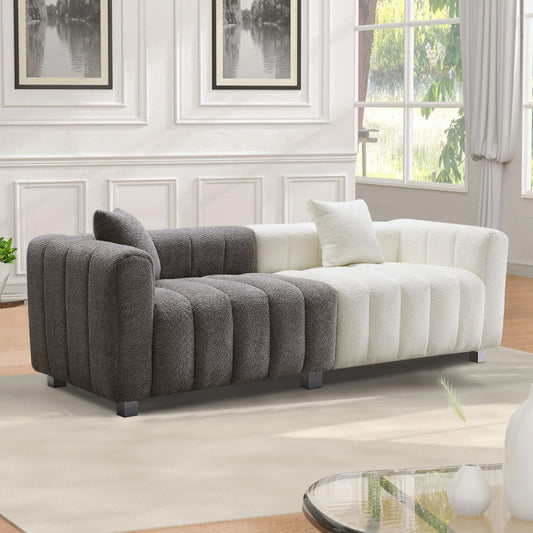 Premium Velvet Sofa 3-Seater Loveseat | Modern Bubble Upholstered Couch with Metal Base Legs + 2 Pillows – Modular Piano Design