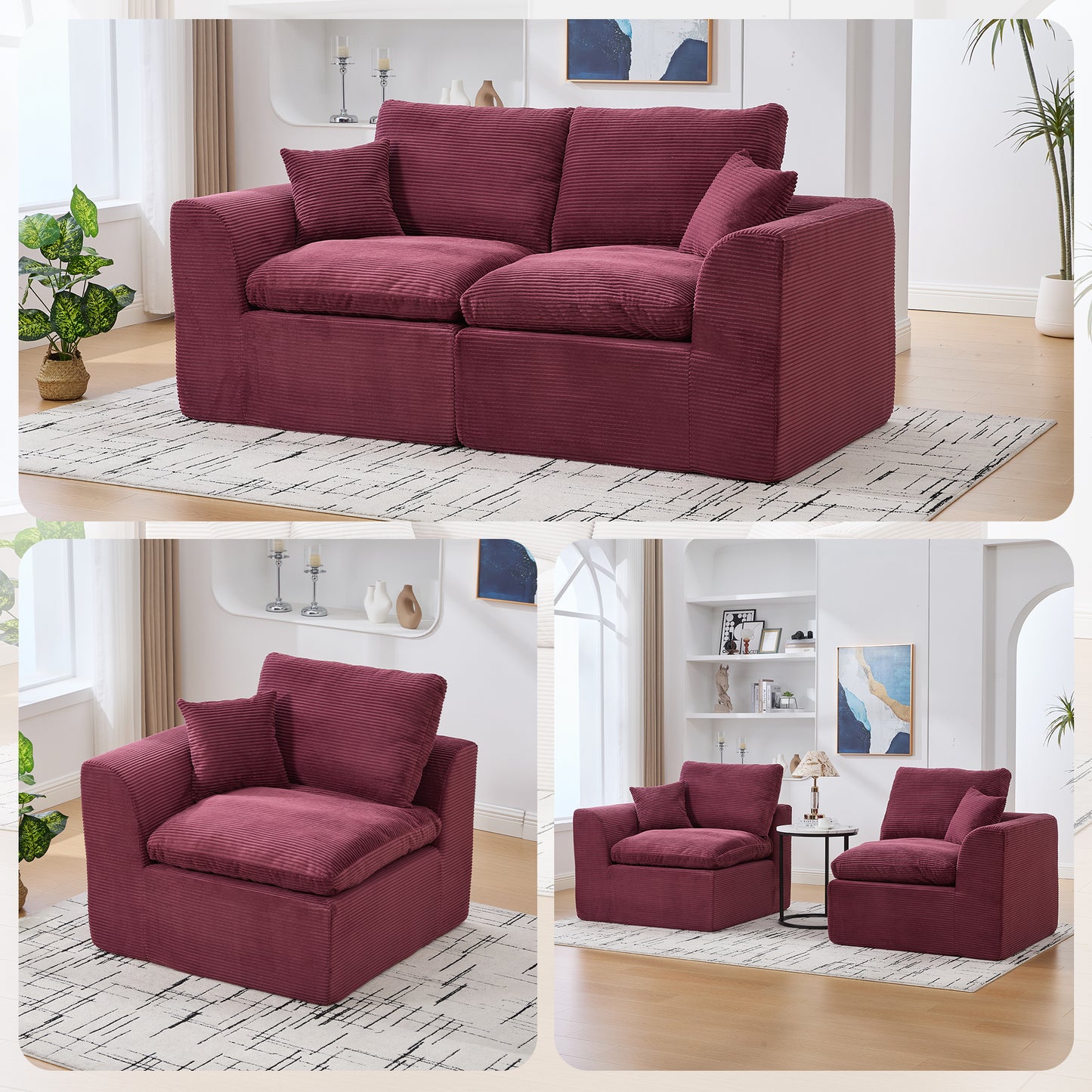 Comfy Cloud Modern Sofa – 2-Seater with Removable Covers | No Assembly, Corduroy Fabric, 8 Colors