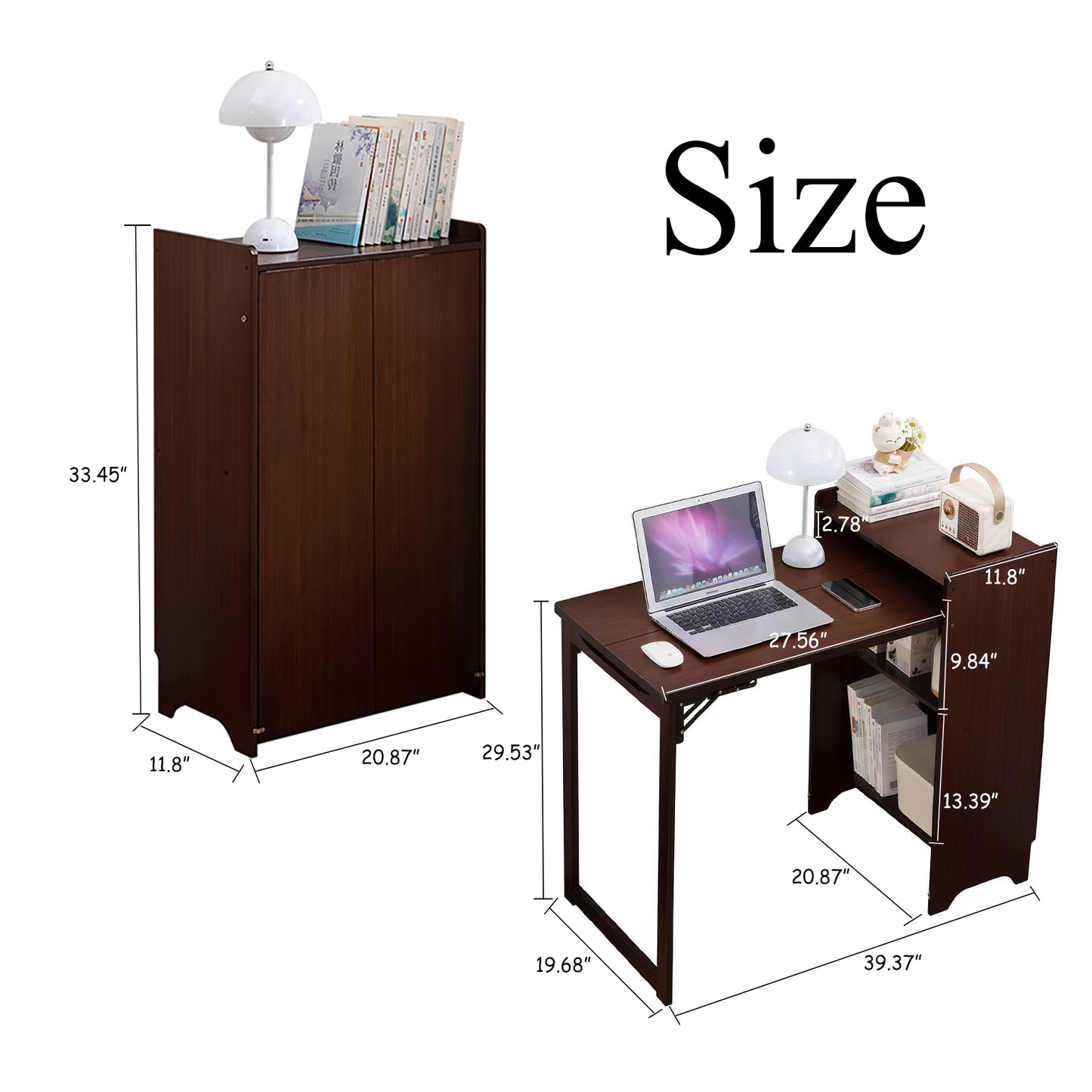 Foldable Desk Computer Desk with Hidden Storage for Small Space | Bamboo Folding Table – Natural/Walnut