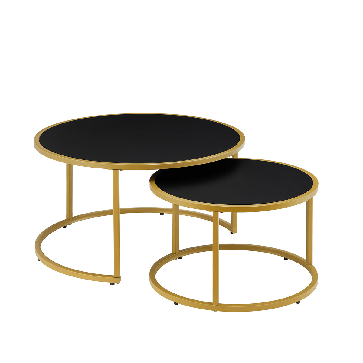 Modern Faux Leather Nesting Round Coffee Table with Black Metal Base – Accent Tea Table for Living Room