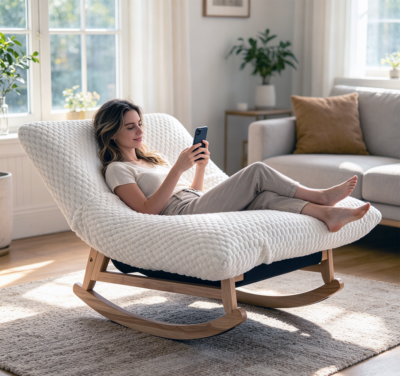 Bean Bag Rocking Chair for Adults – Solid Wood Frame, Corduroy Fabric, Armless Lazy Sofa