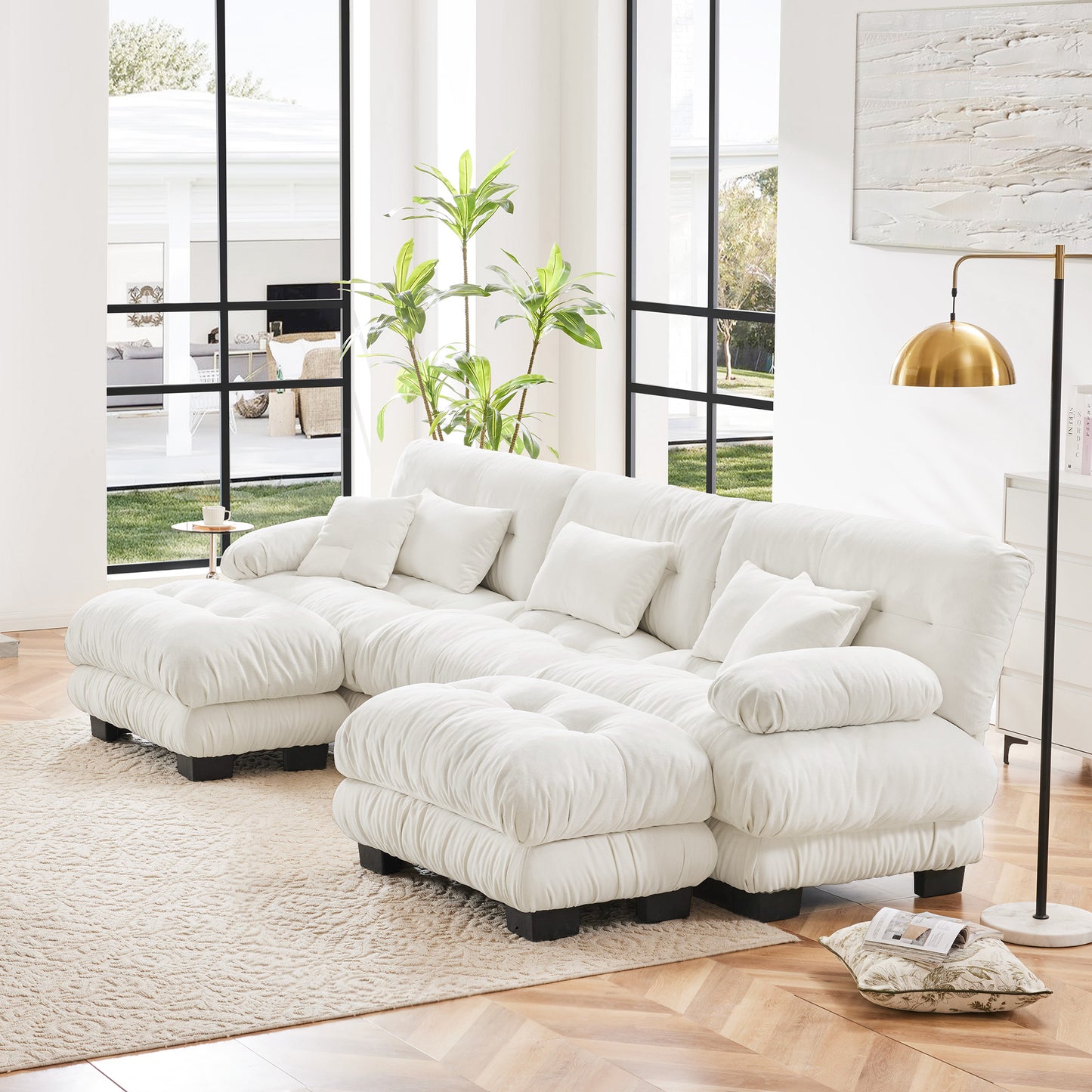 Chenille Cloud Couch: 2 - 4 Seater L - Shape Sofa for Living Room with Pillows