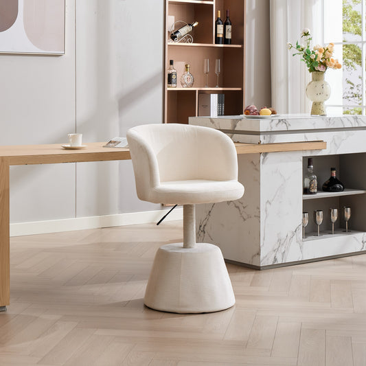 Adjustable Height 360° Swivel Bar Stool | Modern Chenille Upholstered Round Dining Chair – Terracotta &amp; Beige