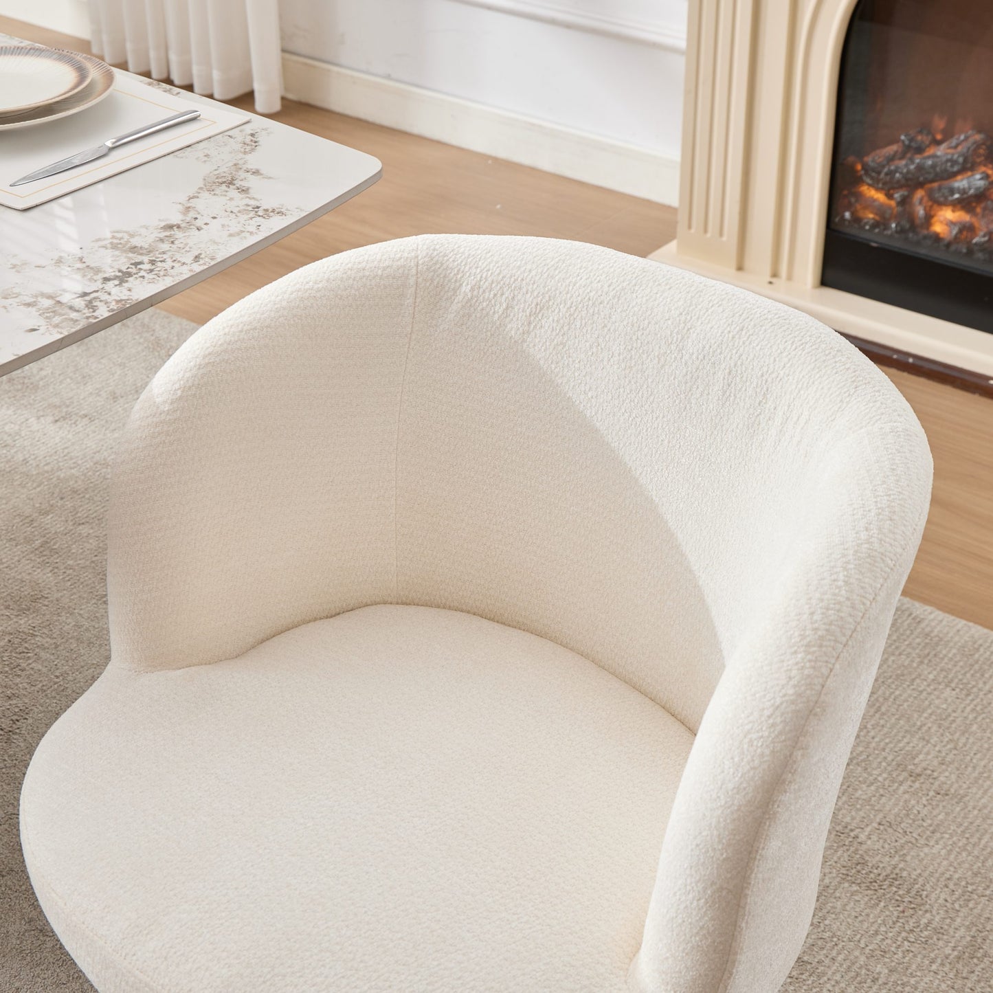 Adjustable Height 360° Swivel Bar Stool | Modern Chenille Upholstered Round Dining Chair – Terracotta &amp; Beige