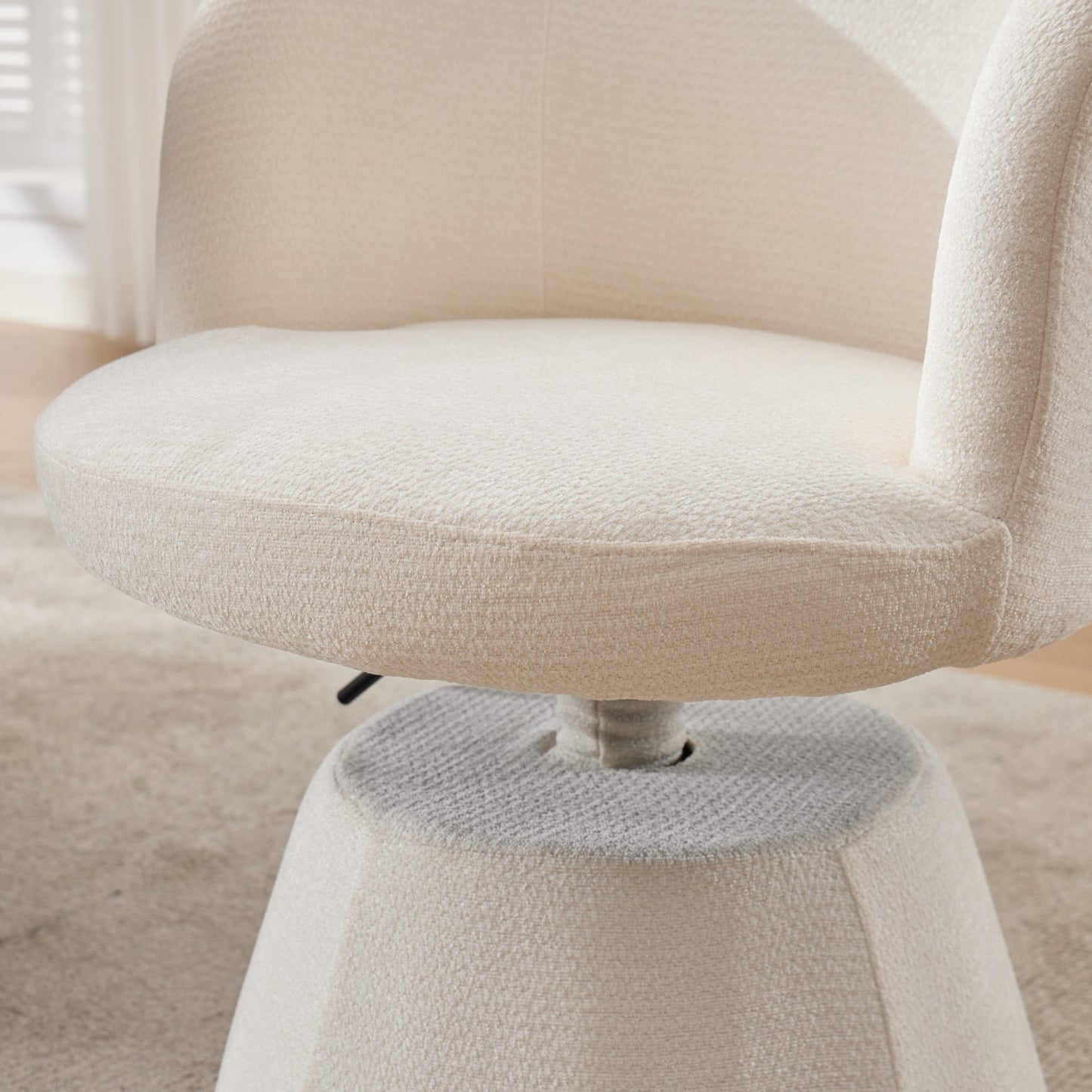 Adjustable Height 360° Swivel Bar Stool | Modern Chenille Upholstered Round Dining Chair – Terracotta &amp; Beige