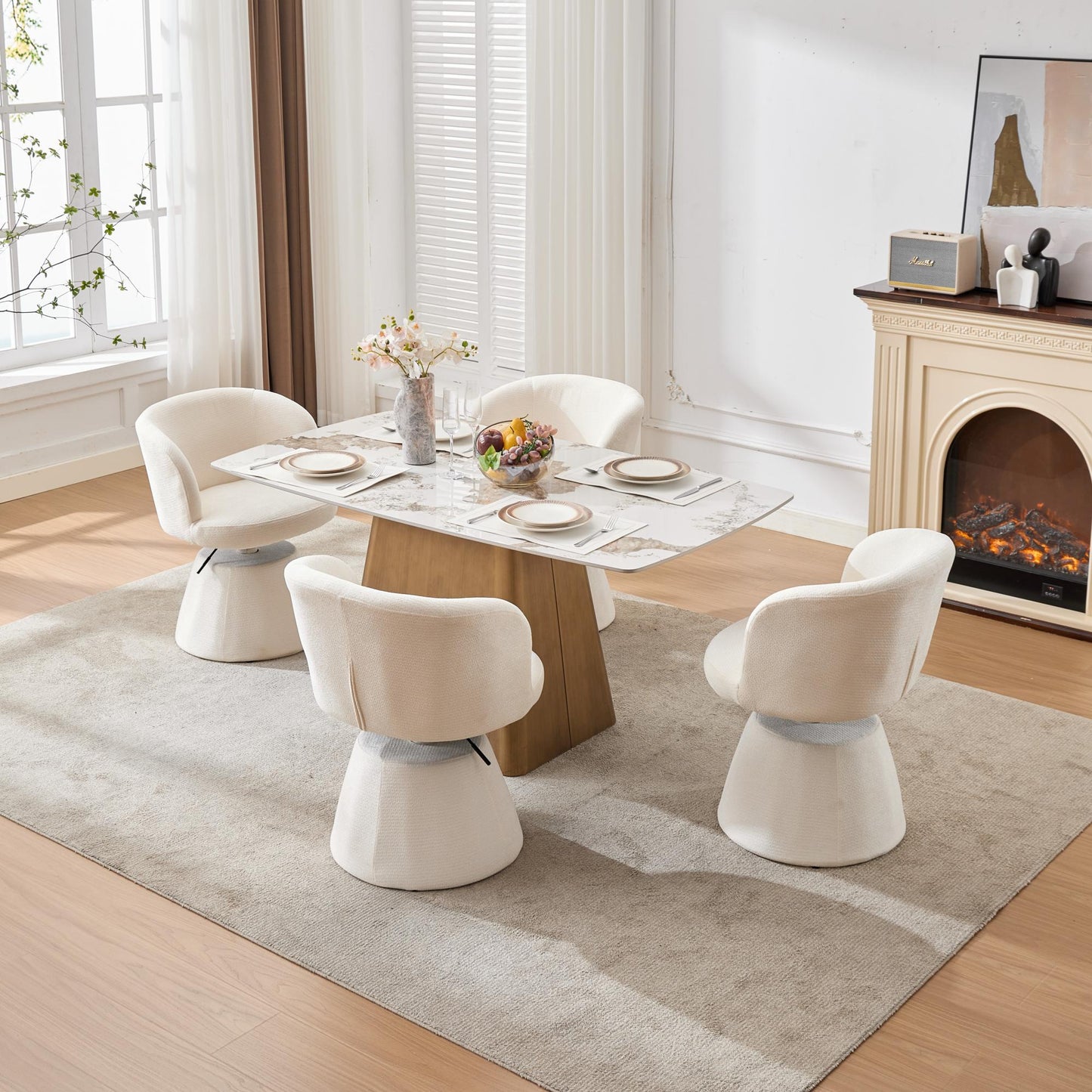 Adjustable Height 360° Swivel Bar Stool | Modern Chenille Upholstered Round Dining Chair – Terracotta &amp; Beige