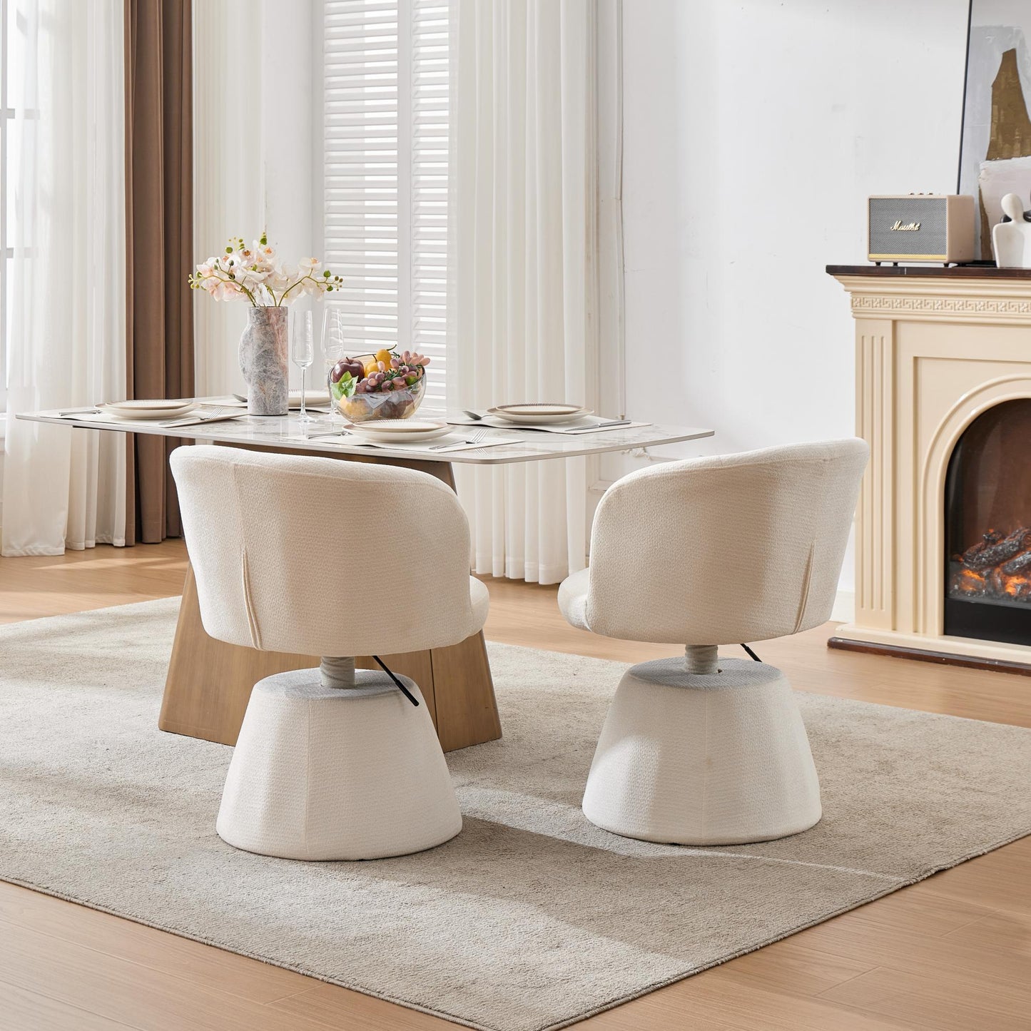 Adjustable Height 360° Swivel Bar Stool | Modern Chenille Upholstered Round Dining Chair – Terracotta &amp; Beige