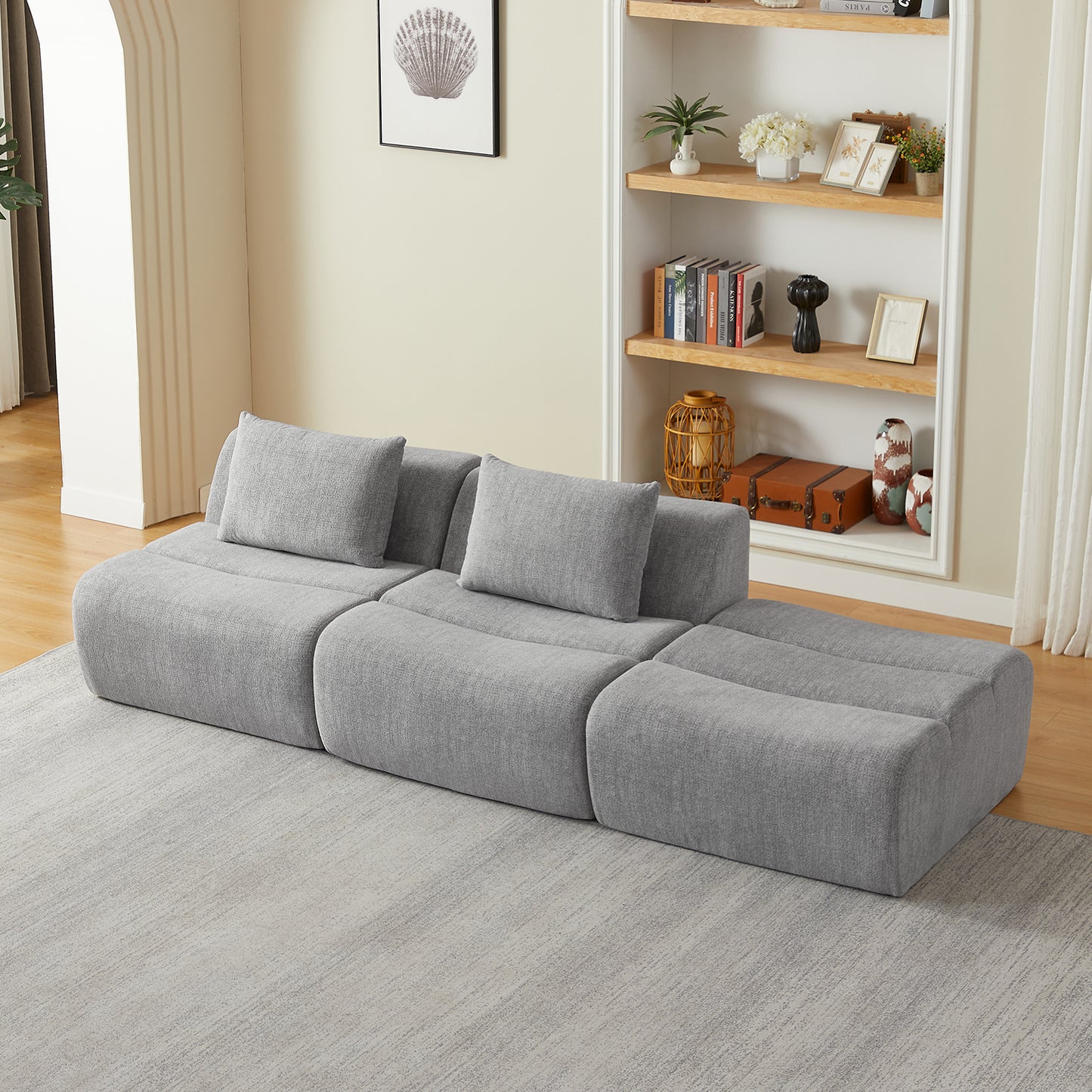Oversized 3 Seater Compressed Sofa with Chenille Fabric, No Assembly