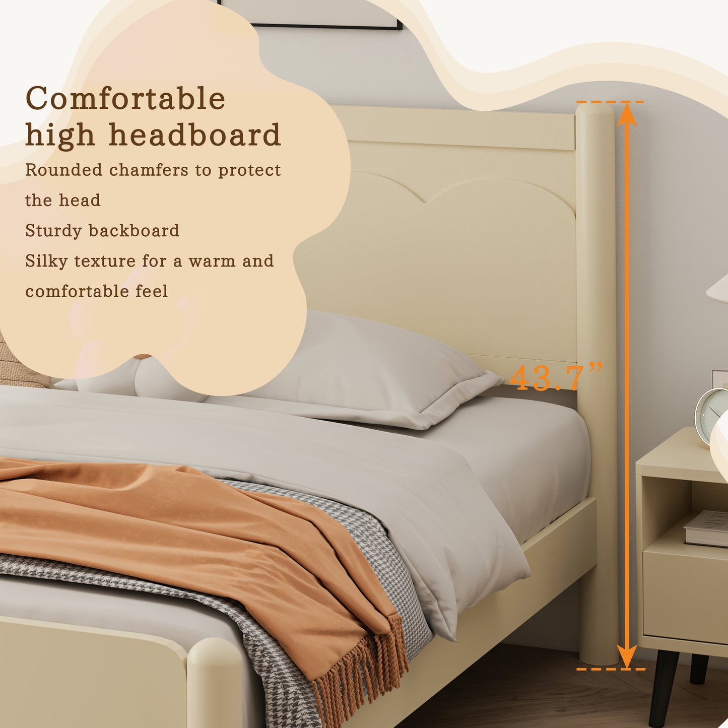 Wood Platform Bed with Headboard,Solid Wood Legs, Mattress Foundation with 10 Wooden Slats,No Box Spring Needed