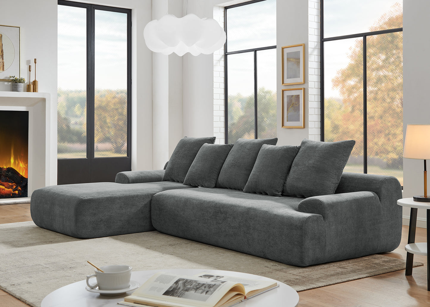Velvet Modern Upholstered L-Shape Sectional Sofa Couch, Modular Compressed Sofa with Free Combination