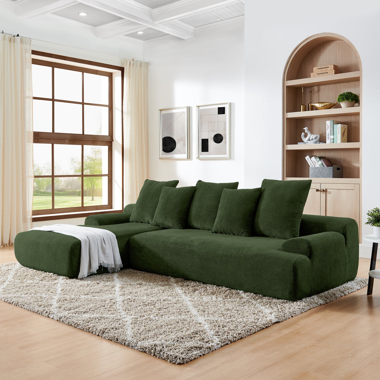 Velvet Modern Upholstered L-Shape Sectional Sofa Couch, Modular Compressed Sofa with Free Combination