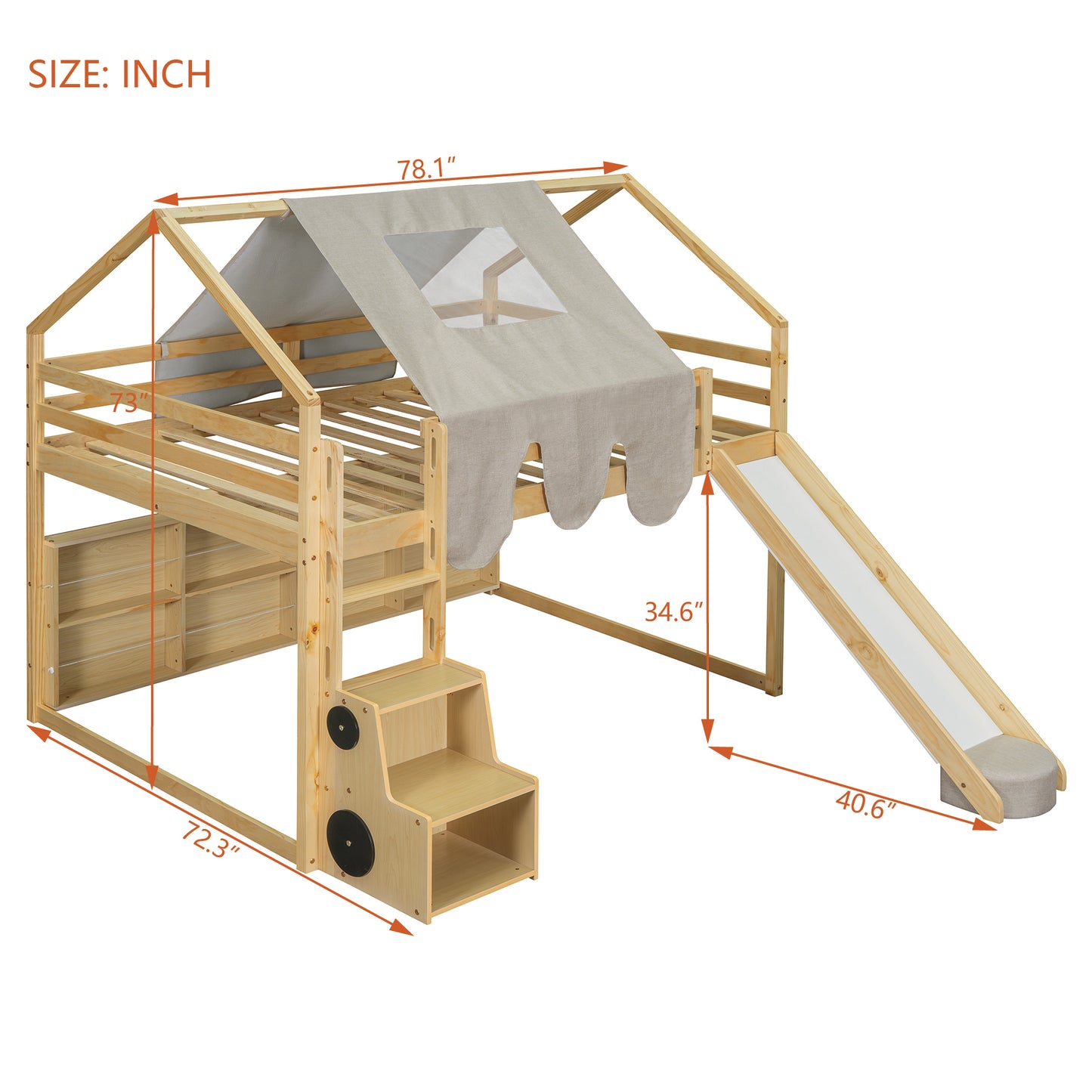 Wooden Loft Bed with House - Shaped Frame and Tent: Ideal for Kids' Rooms